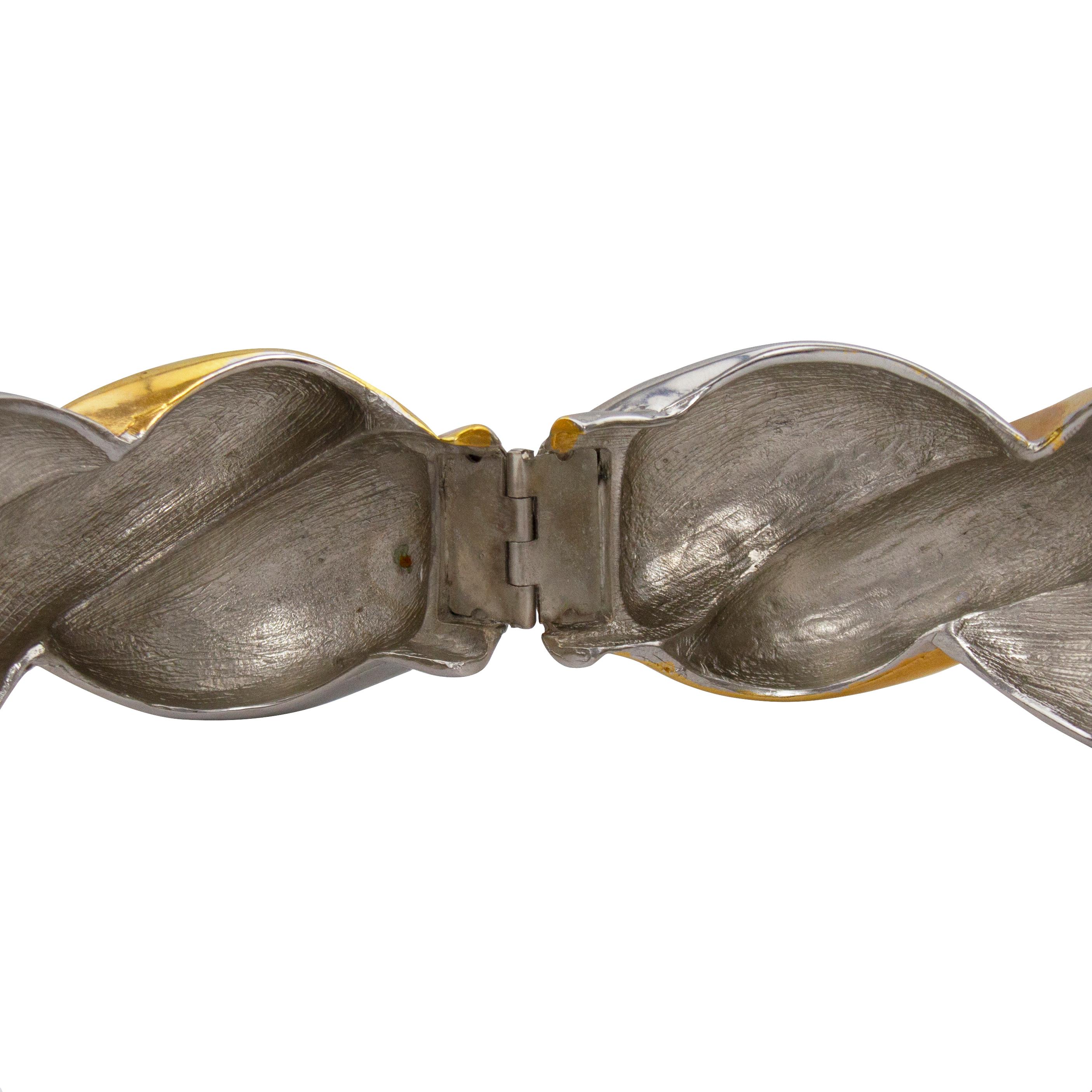 1980s Kenneth Jay Lane Silver and Gold Tone Braided Bangle  For Sale 1