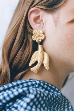 1980s Kenzo Bird Drop Earring Gold