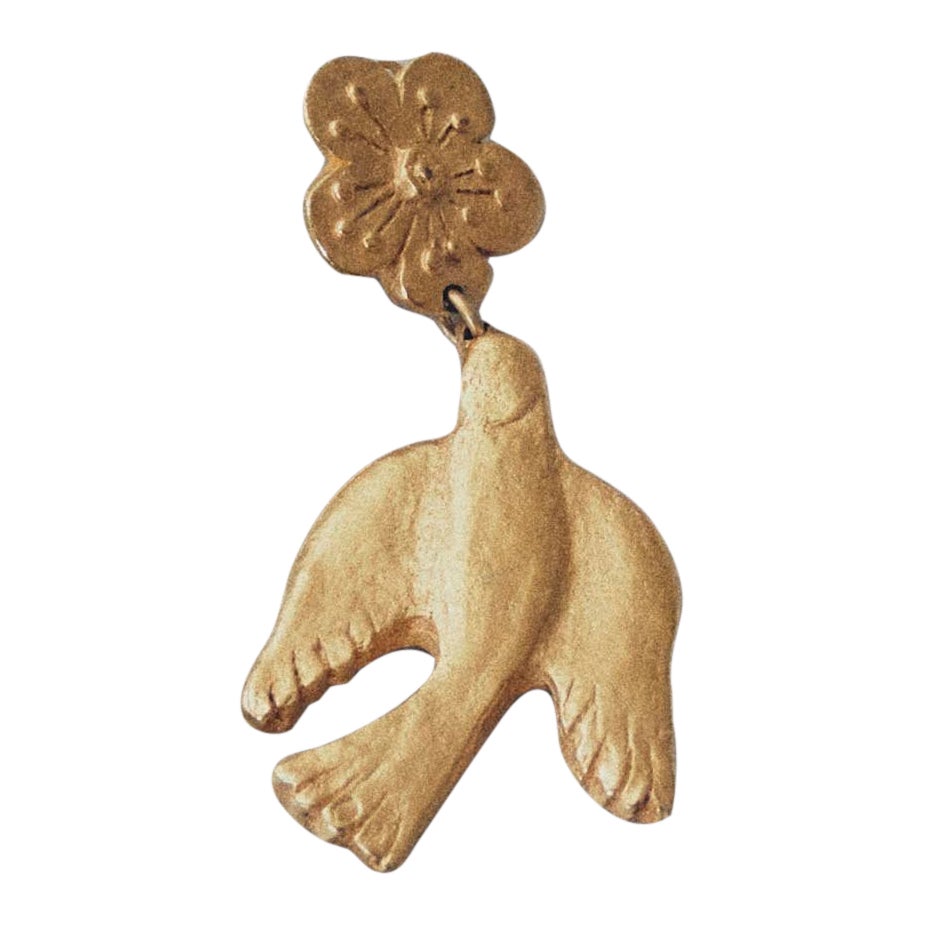 1980s Kenzo Bird Drop Earring Gold For Sale