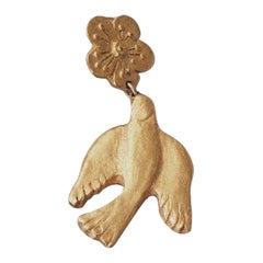 1980s Kenzo Bird Drop Earring Gold Vintage 1980s Kenzo Bird Drop Earring Gold