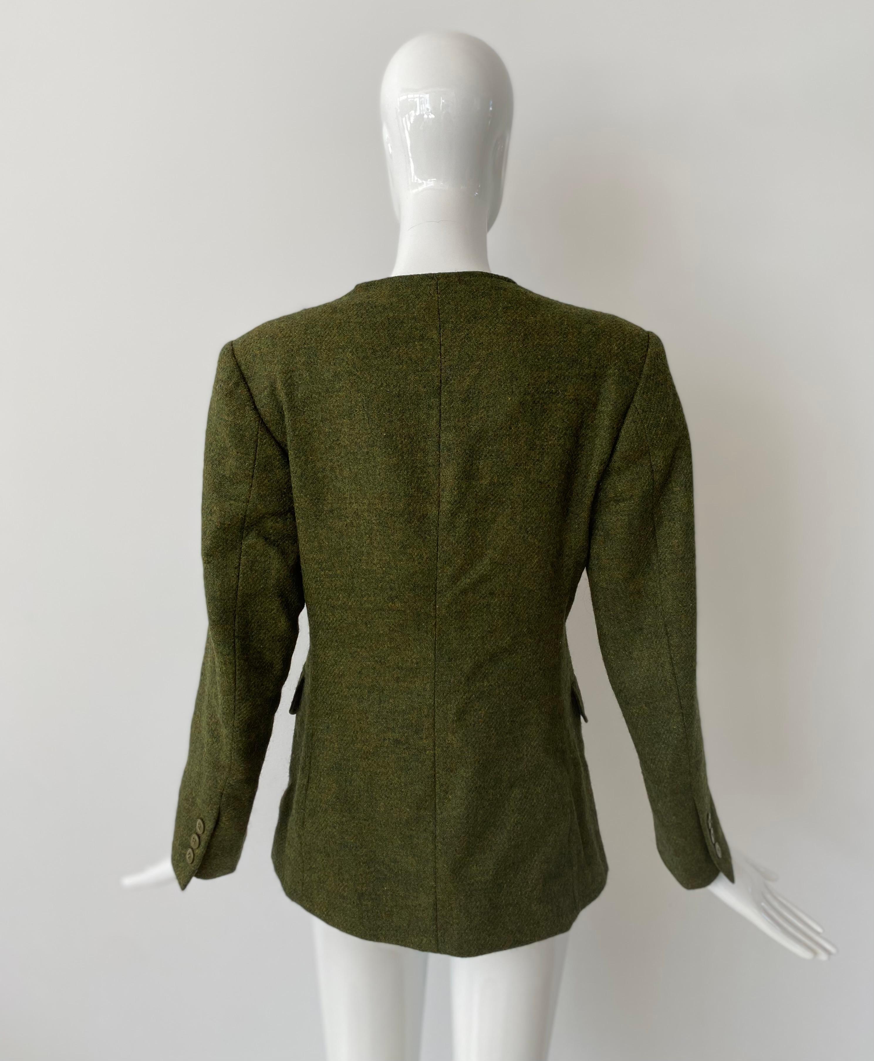 1980s Kenzo Green Wool Embroidered Wheat Blazer In Good Condition In Miami, FL