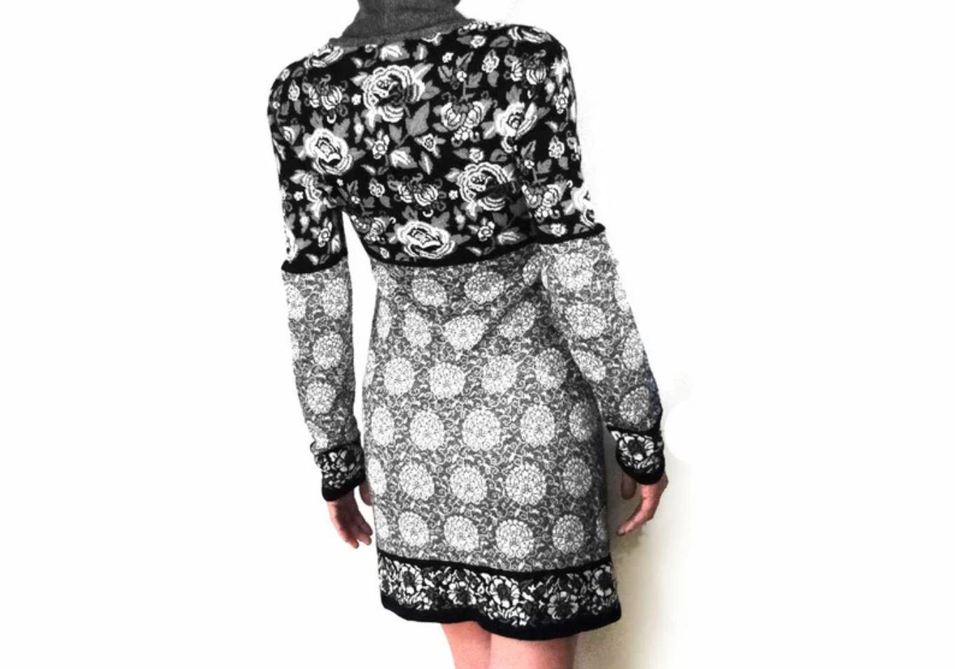 Marrone Abito Kenzo Jungle anni '80 in maglia geometrica e floreale in vendita