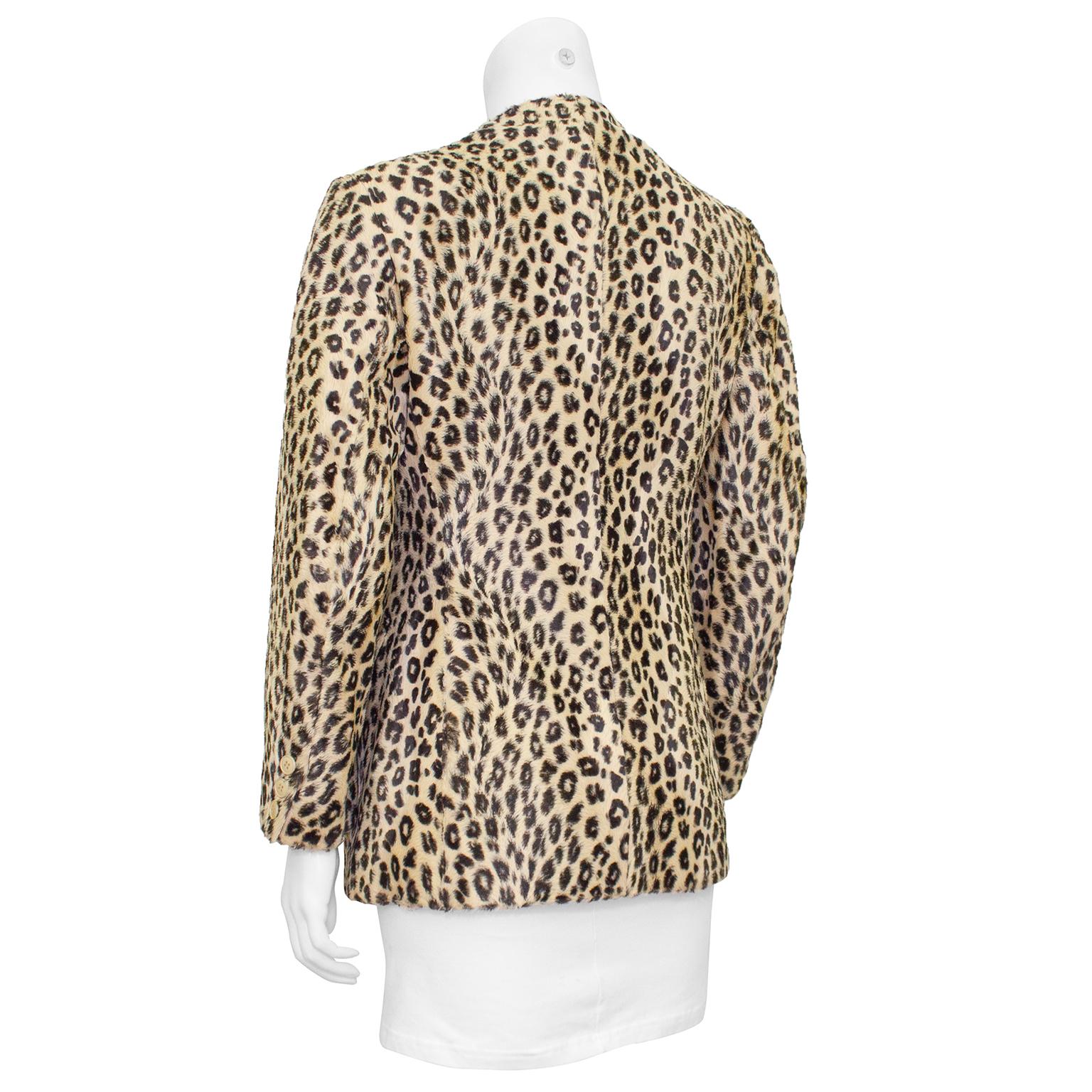 faux leopard fur jacket collarless