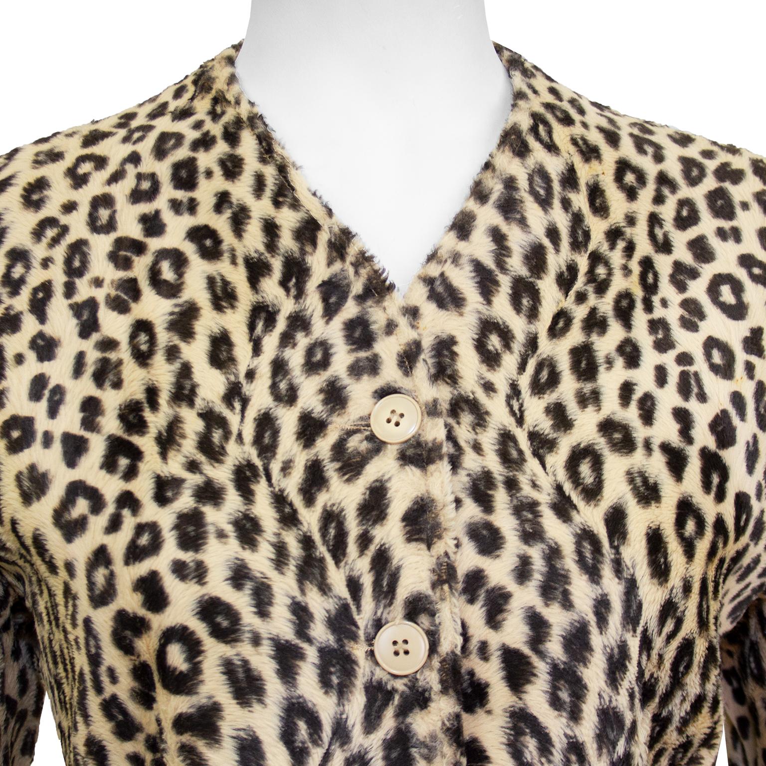 Beige 1980s Kenzo Leopard Faux Fur Collarless Jacket  For Sale