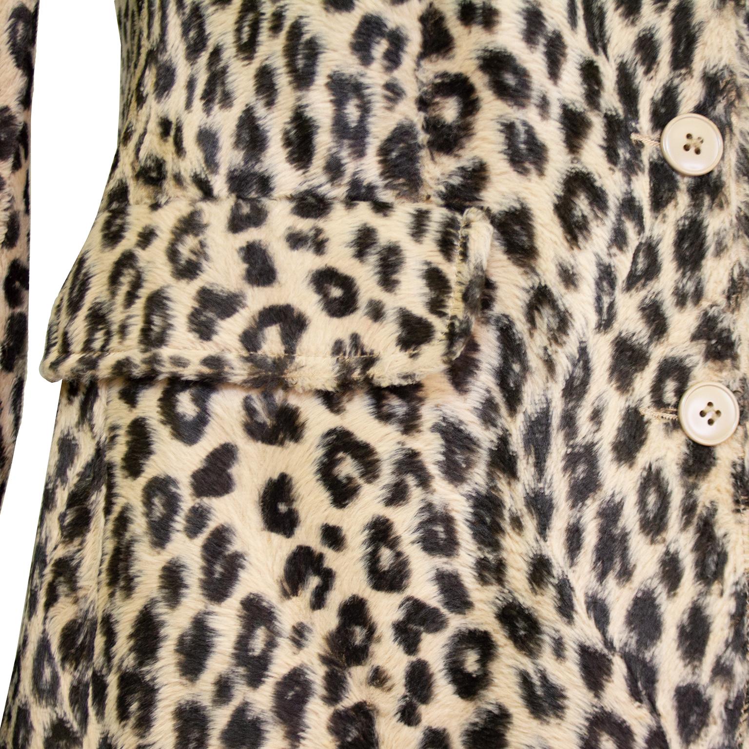1980s Kenzo Leopard Faux Fur Collarless Jacket  In Good Condition For Sale In Toronto, Ontario