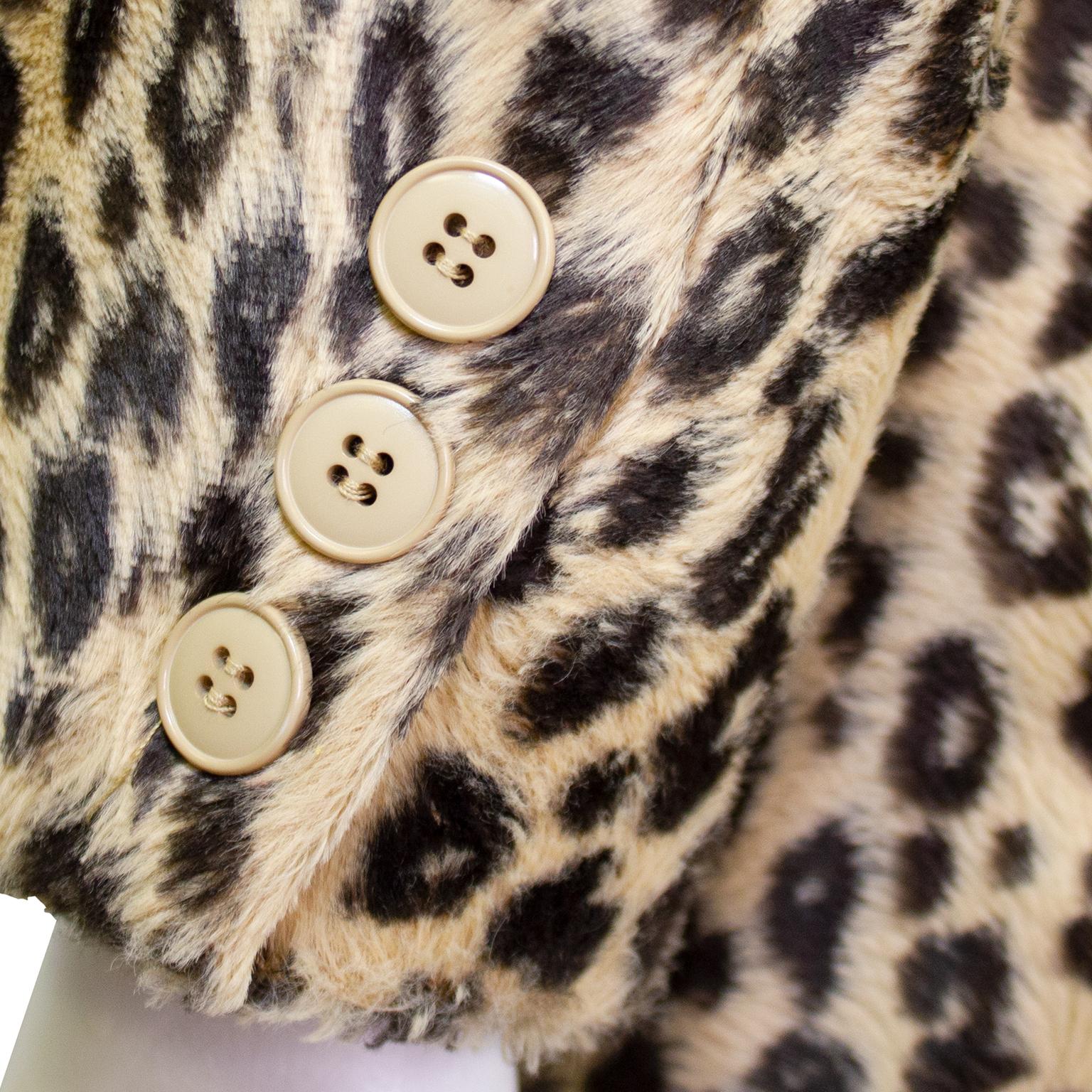 Women's 1980s Kenzo Leopard Faux Fur Collarless Jacket  For Sale