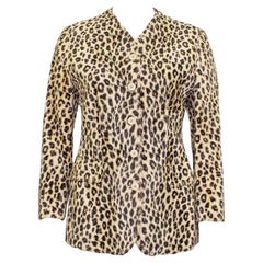 Retro 1980s Kenzo Leopard Faux Fur Collarless Jacket 