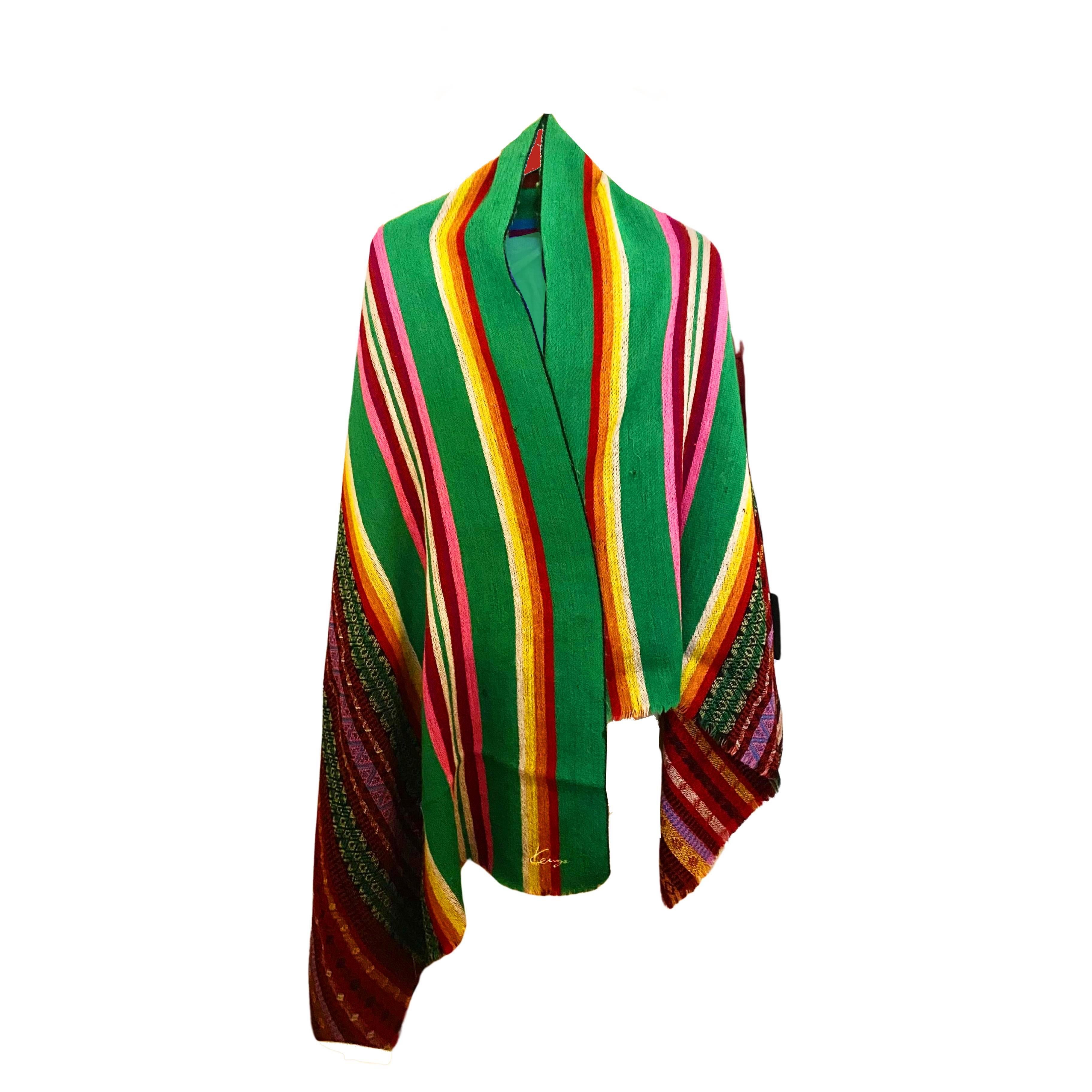 1980S Kenzo Multicolor Geometric Tribal Stripe Wool Large Scarf  In Good Condition For Sale In London, GB
