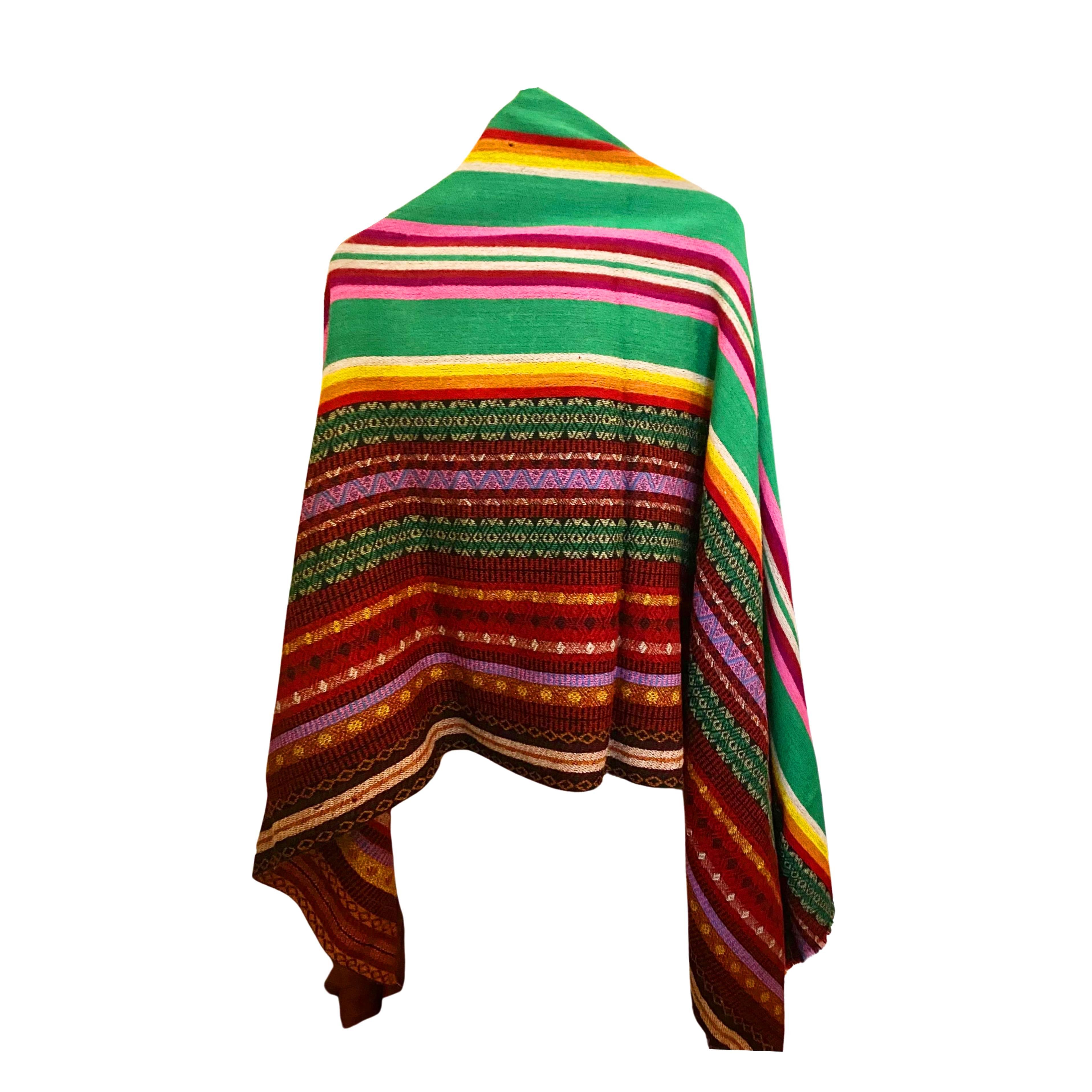 Women's or Men's 1980S Kenzo Multicolor Geometric Tribal Stripe Wool Large Scarf  For Sale