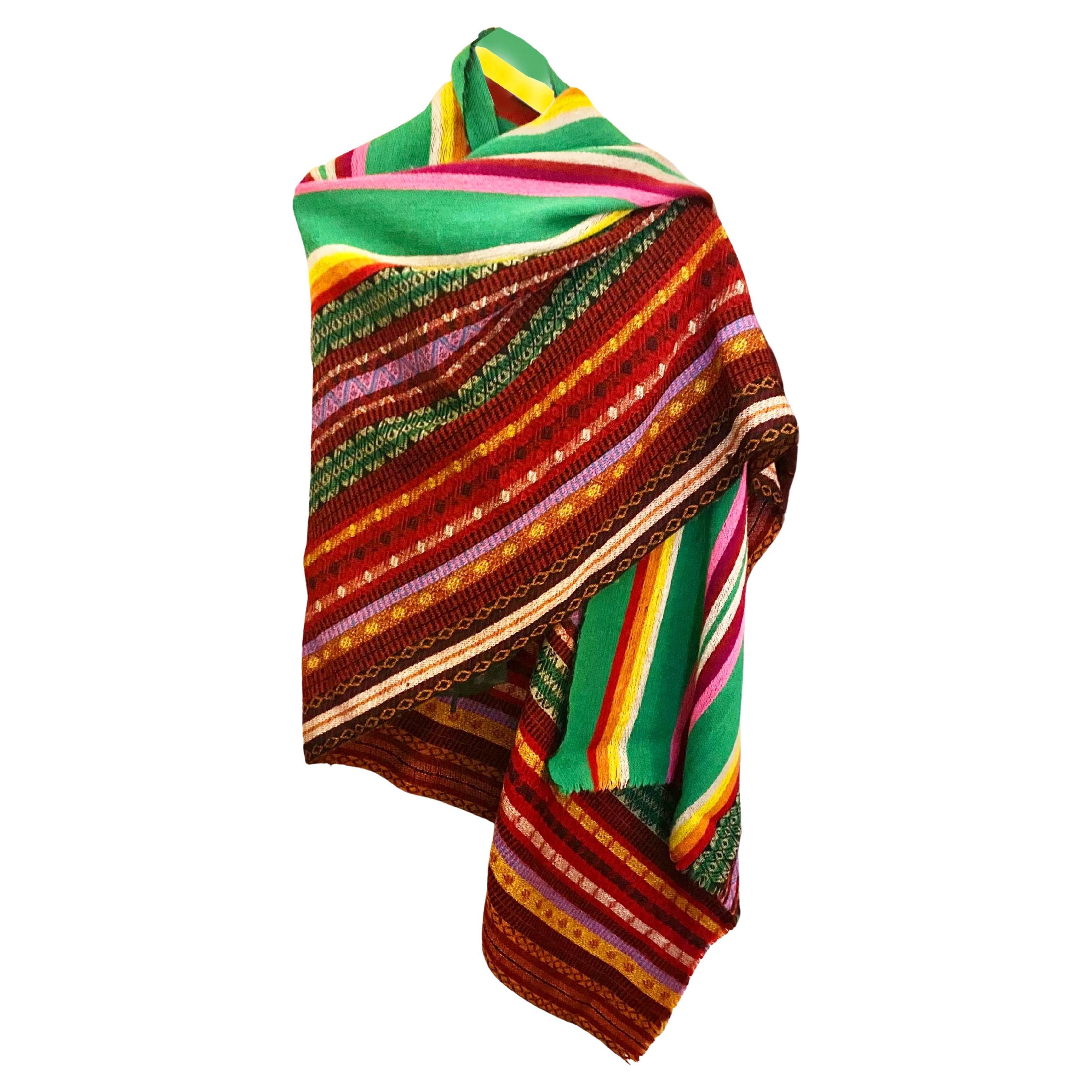 1980S Kenzo Multicolor Geometric Tribal Stripe Wool Large Scarf  For Sale