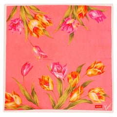 Sciarpa vintage anni '80 di Kenzo con fazzoletto floreale a tulipano rosa