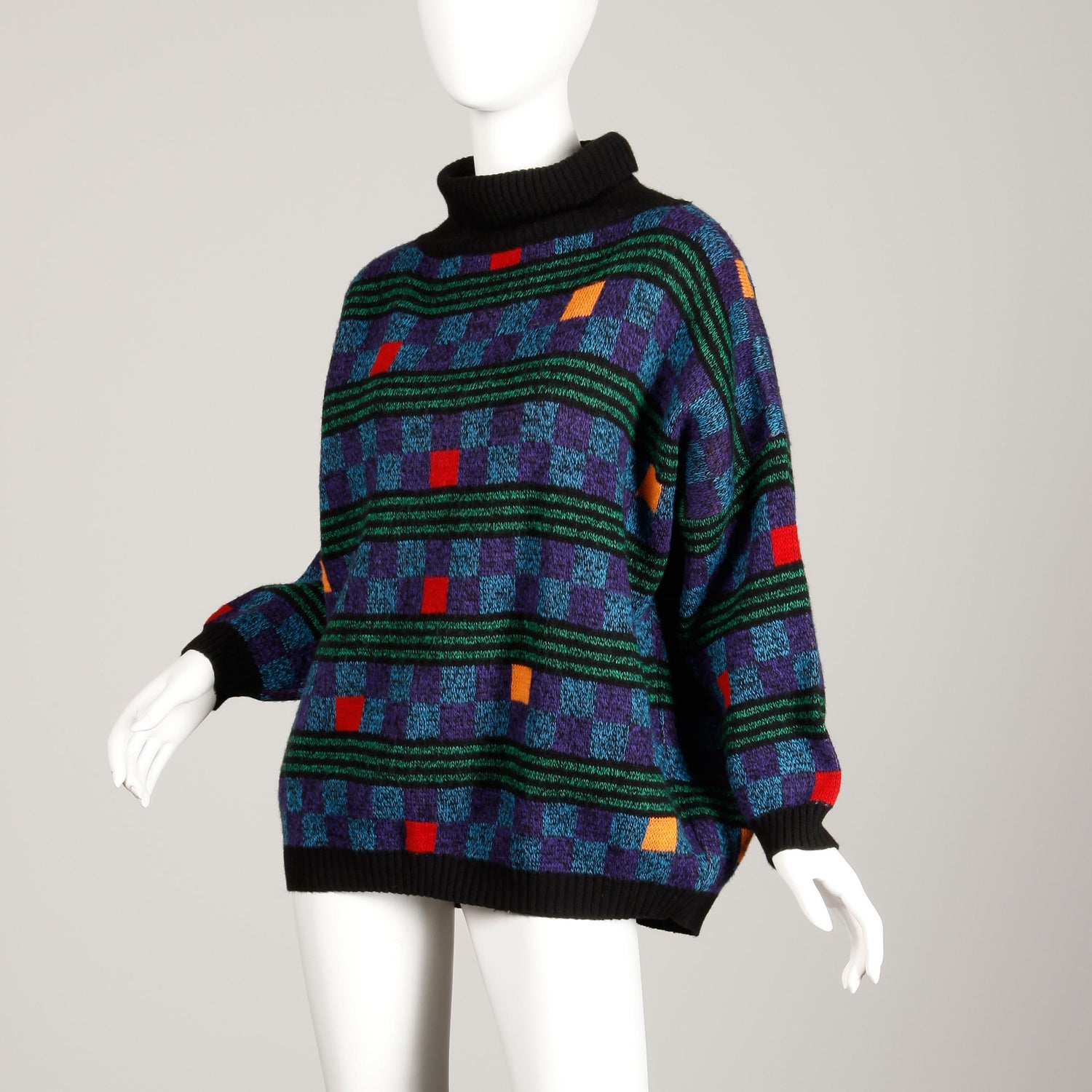 1980s Kenzo Vintage Turtleneck Sweater with Colorful Checkers + Stripes at  1stDibs | vintage turtleneck sweaters, 1980s sweater