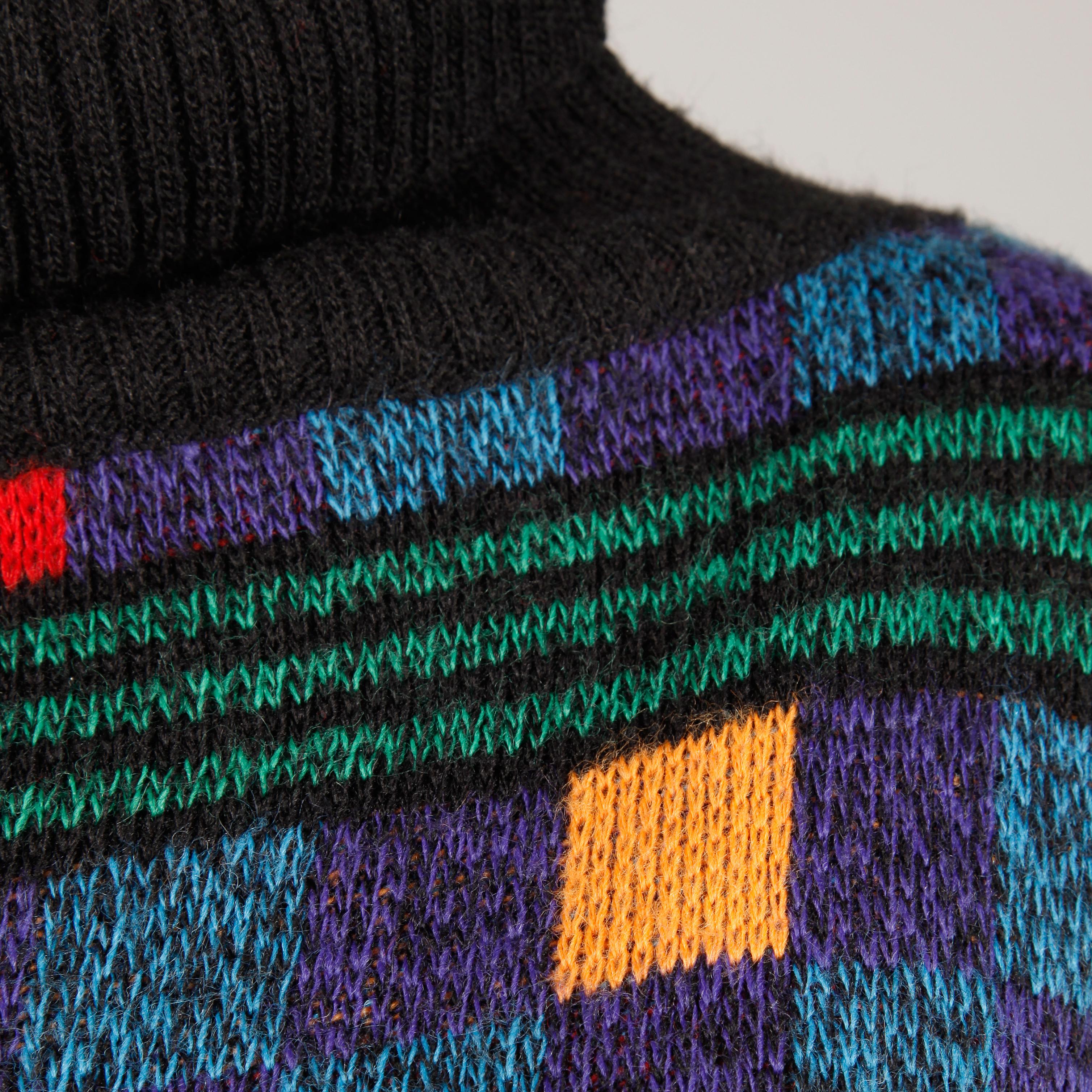 Black 1980s Kenzo Vintage Turtleneck Sweater with Colorful Checkers + Stripes