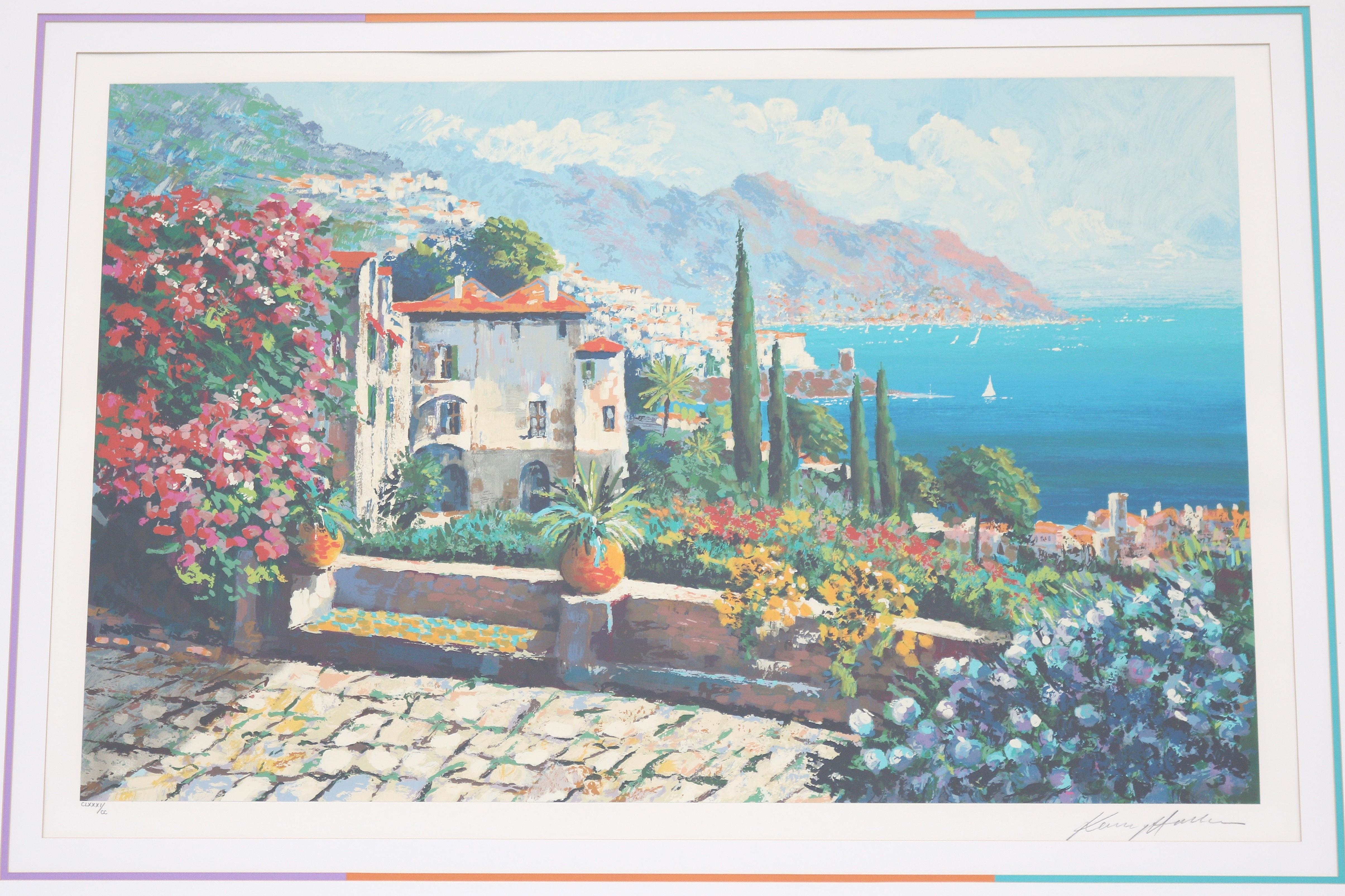Modern 1980's Kerry Hallam Amalfi Coast Mediterranean Limited Edition Signed Serigraph For Sale