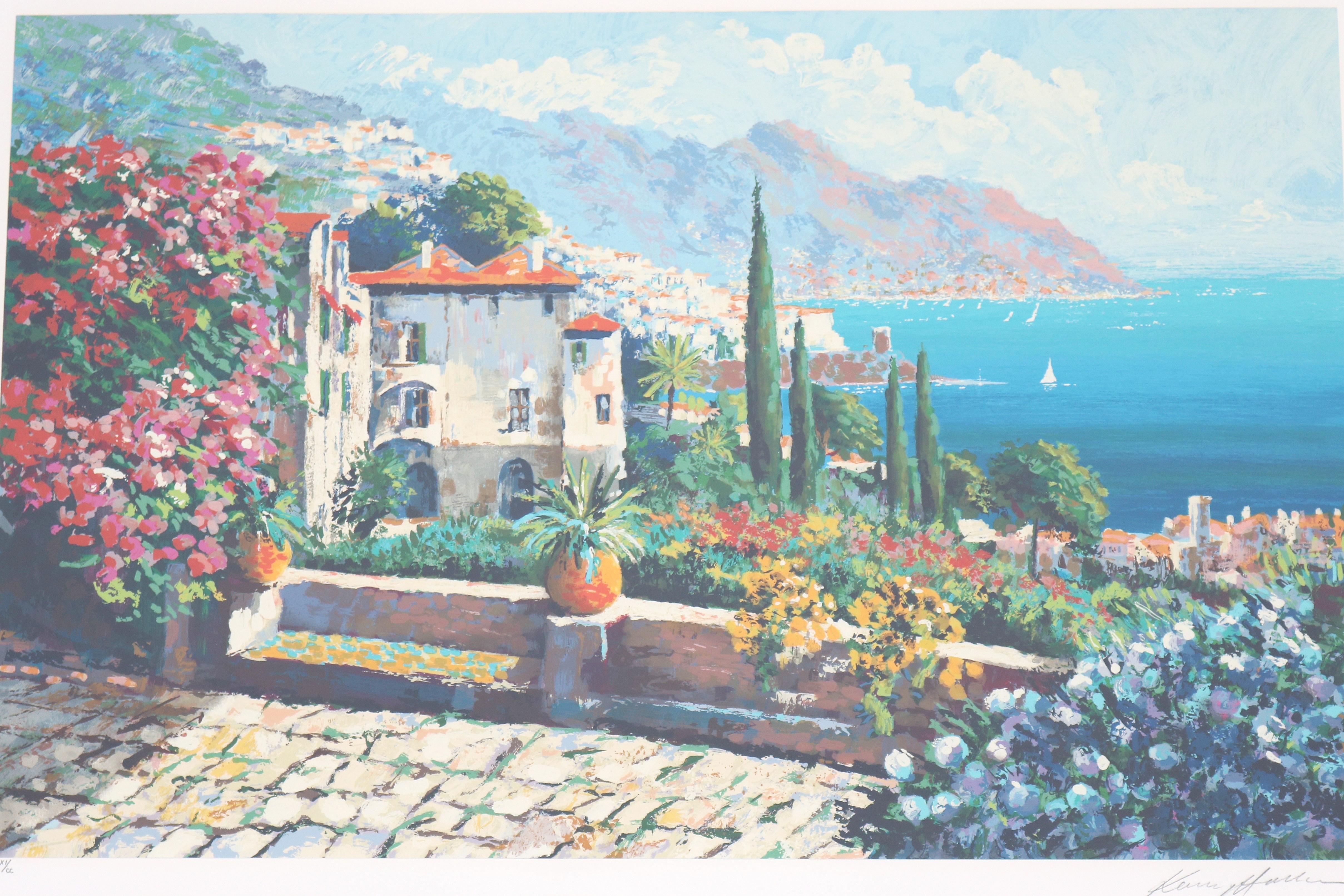 French 1980's Kerry Hallam Amalfi Coast Mediterranean Limited Edition Signed Serigraph For Sale