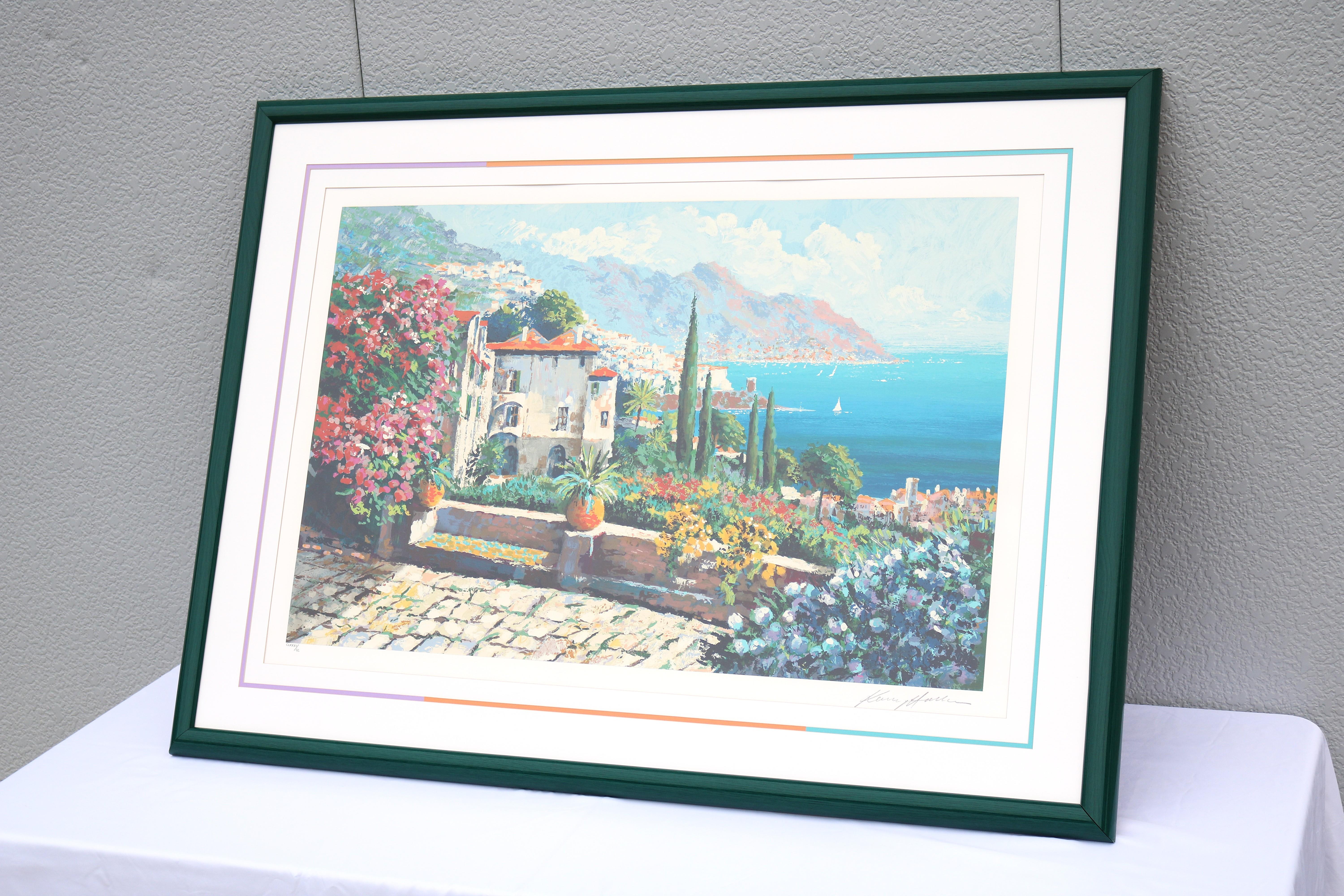 1980's Kerry Hallam Amalfi Coast Mediterranean Limited Edition Signed Serigraph In Excellent Condition For Sale In Secaucus, NJ