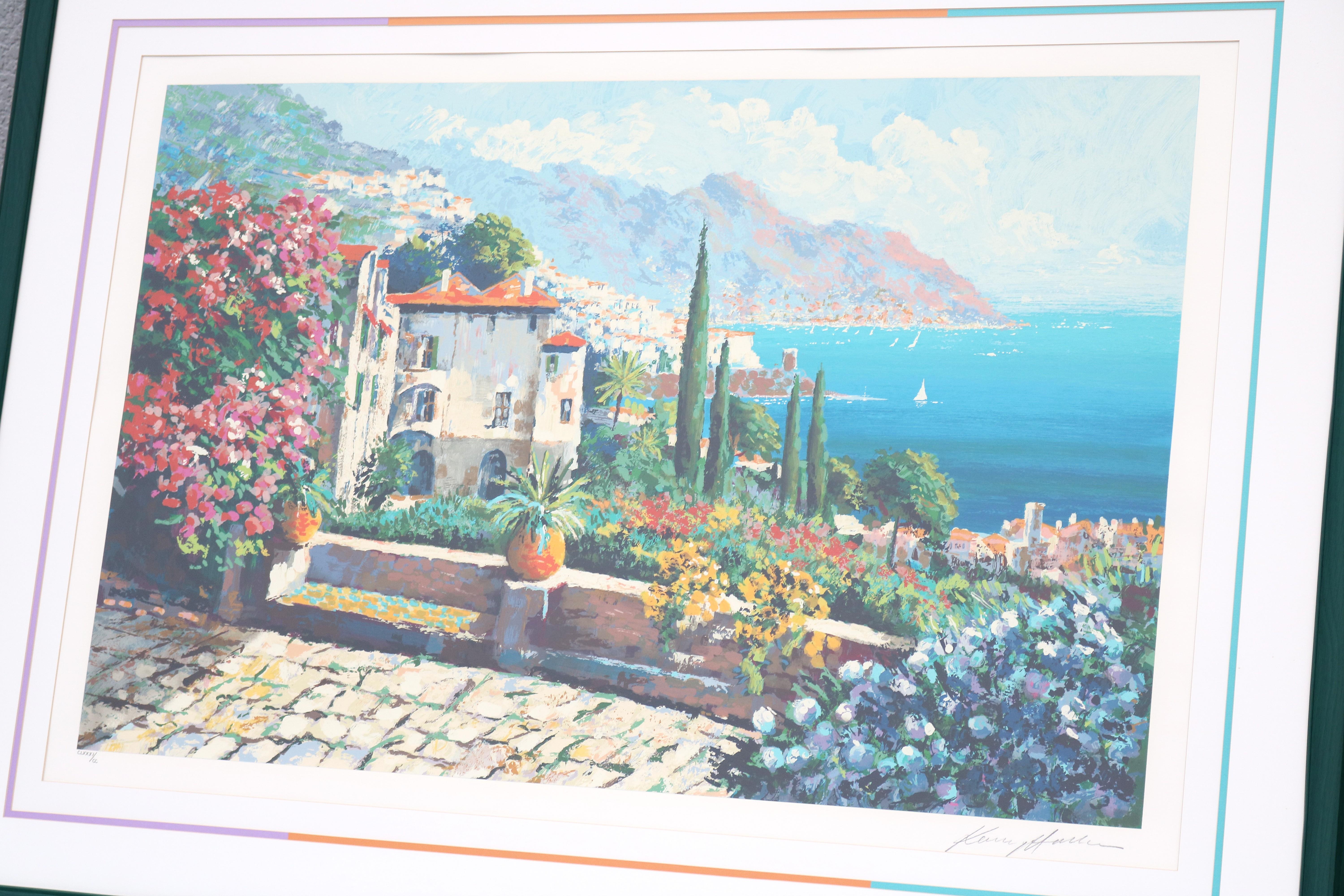 Late 20th Century 1980's Kerry Hallam Amalfi Coast Mediterranean Limited Edition Signed Serigraph For Sale