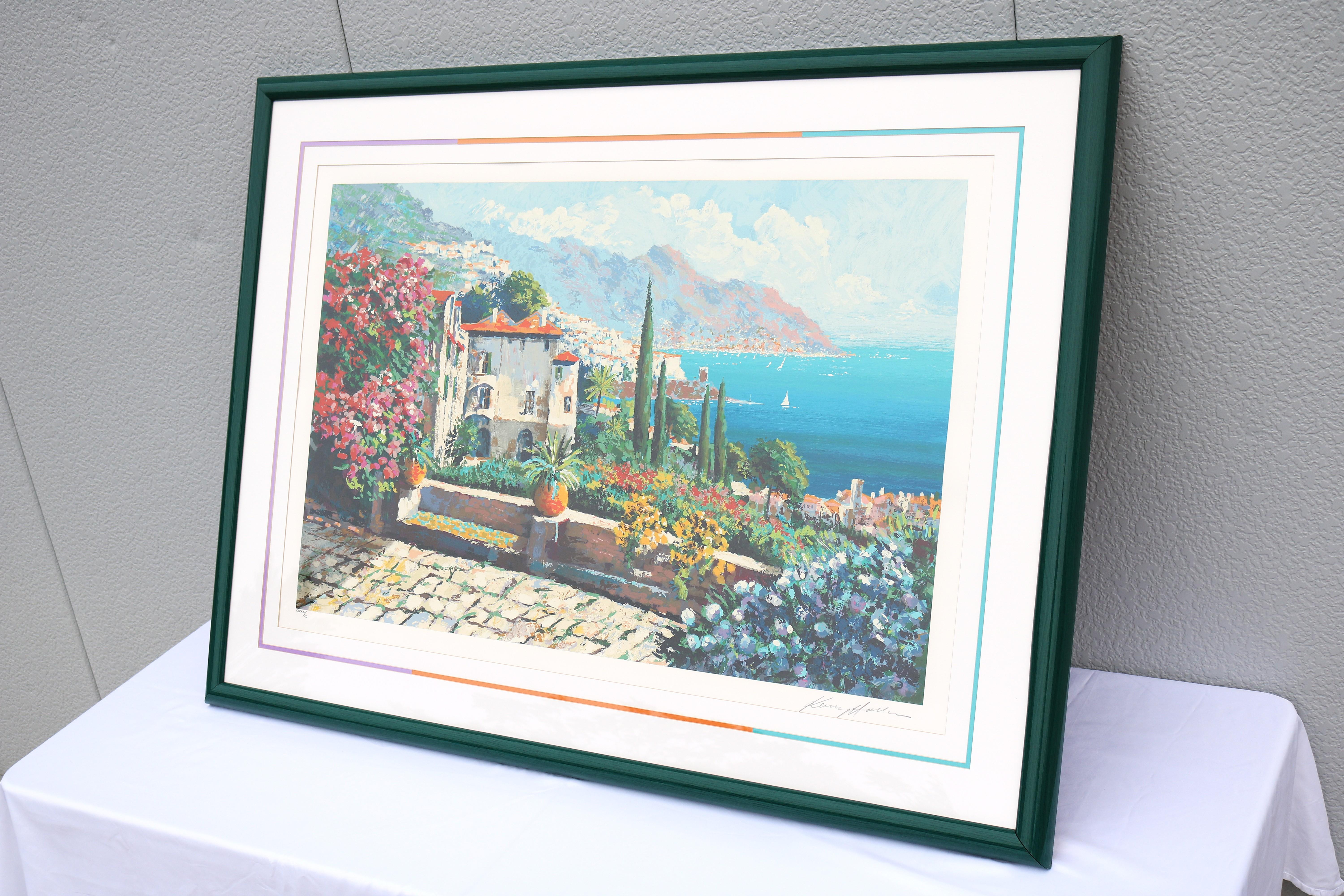 Plexiglass 1980's Kerry Hallam Amalfi Coast Mediterranean Limited Edition Signed Serigraph For Sale