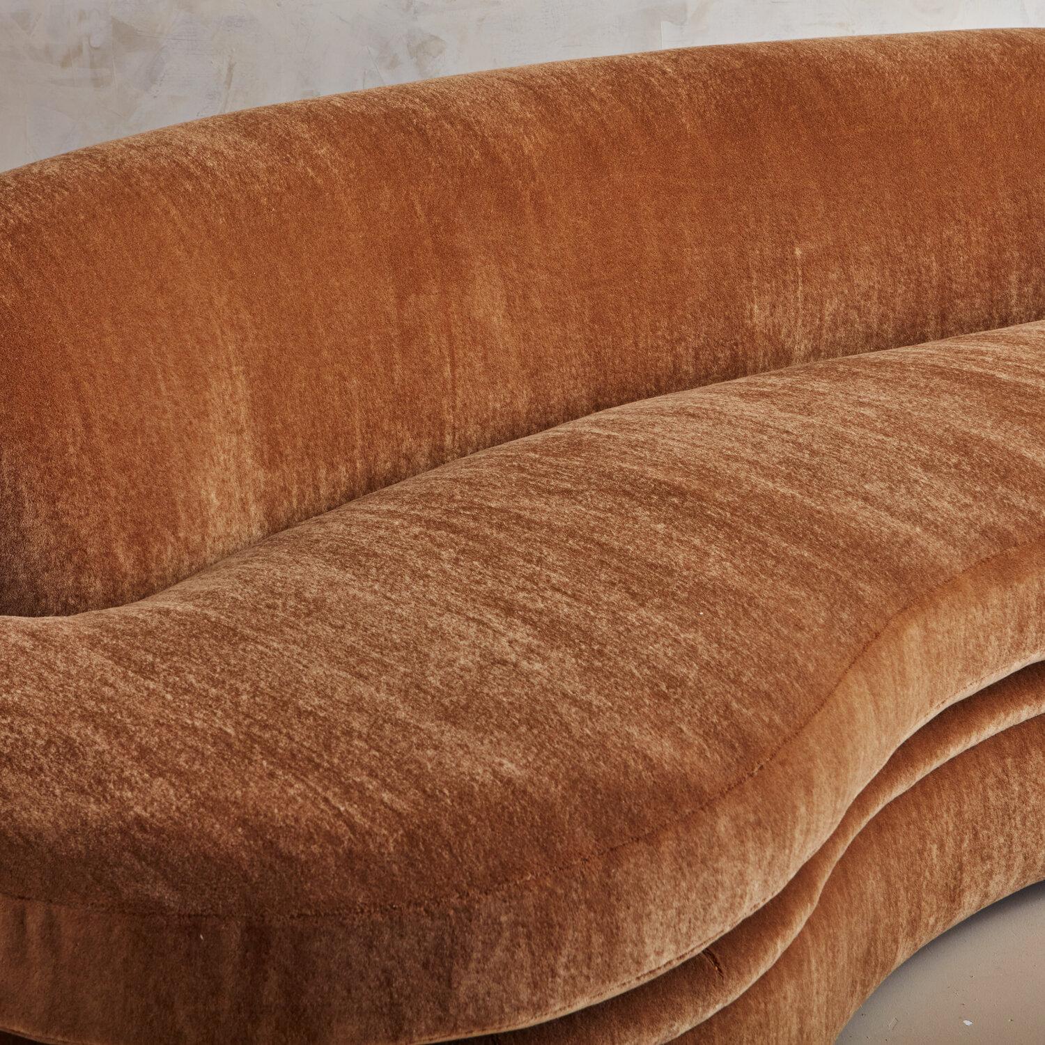 1980s Kidney Shaped Plush Sofa in Luxurious Cognac Mohair 5