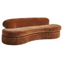 1980s Kidney Shaped Plush Sofa in Luxurious Cognac Mohair