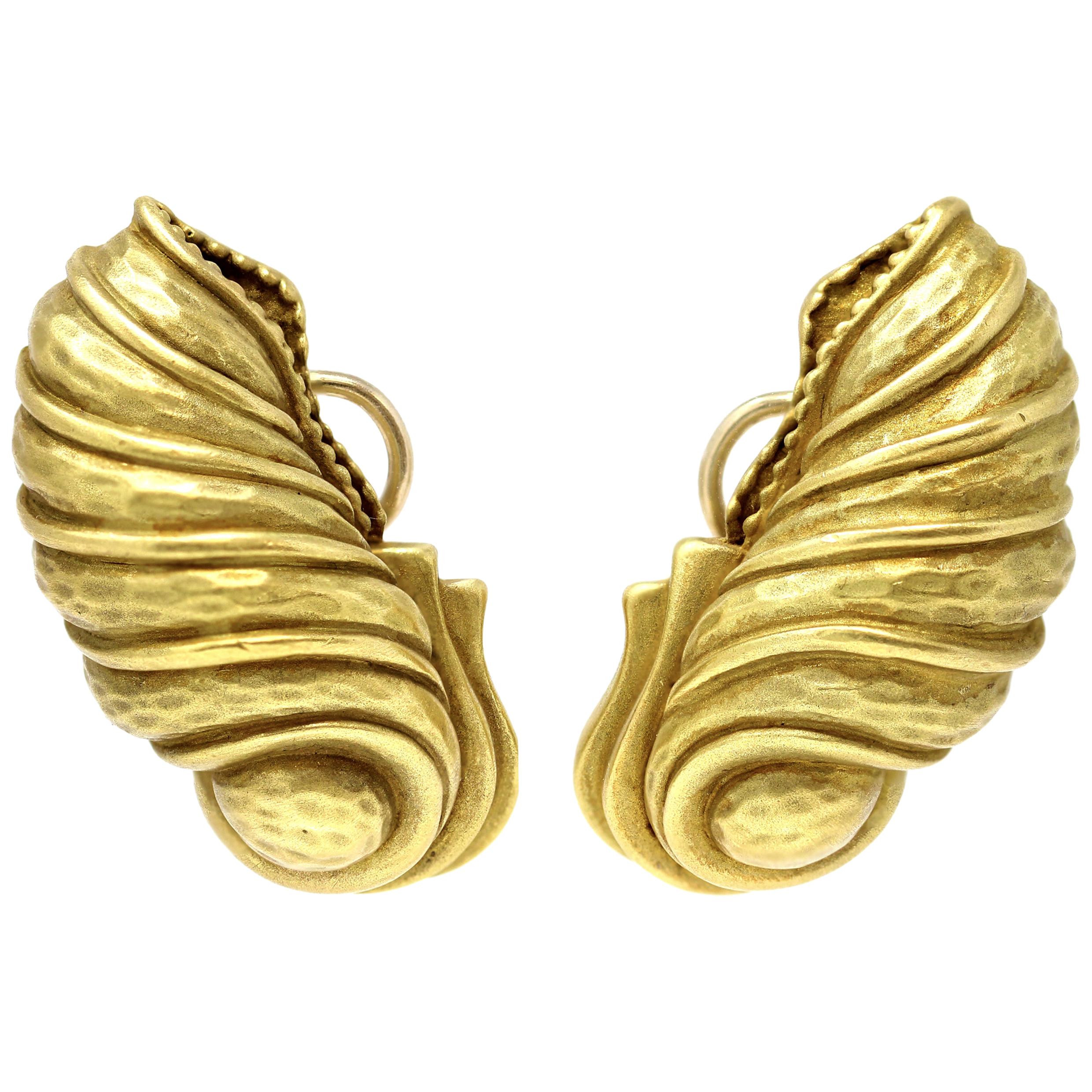 1980s Kieselstein Cord 18 Karat Gold Chrysalis Ear-Clips
