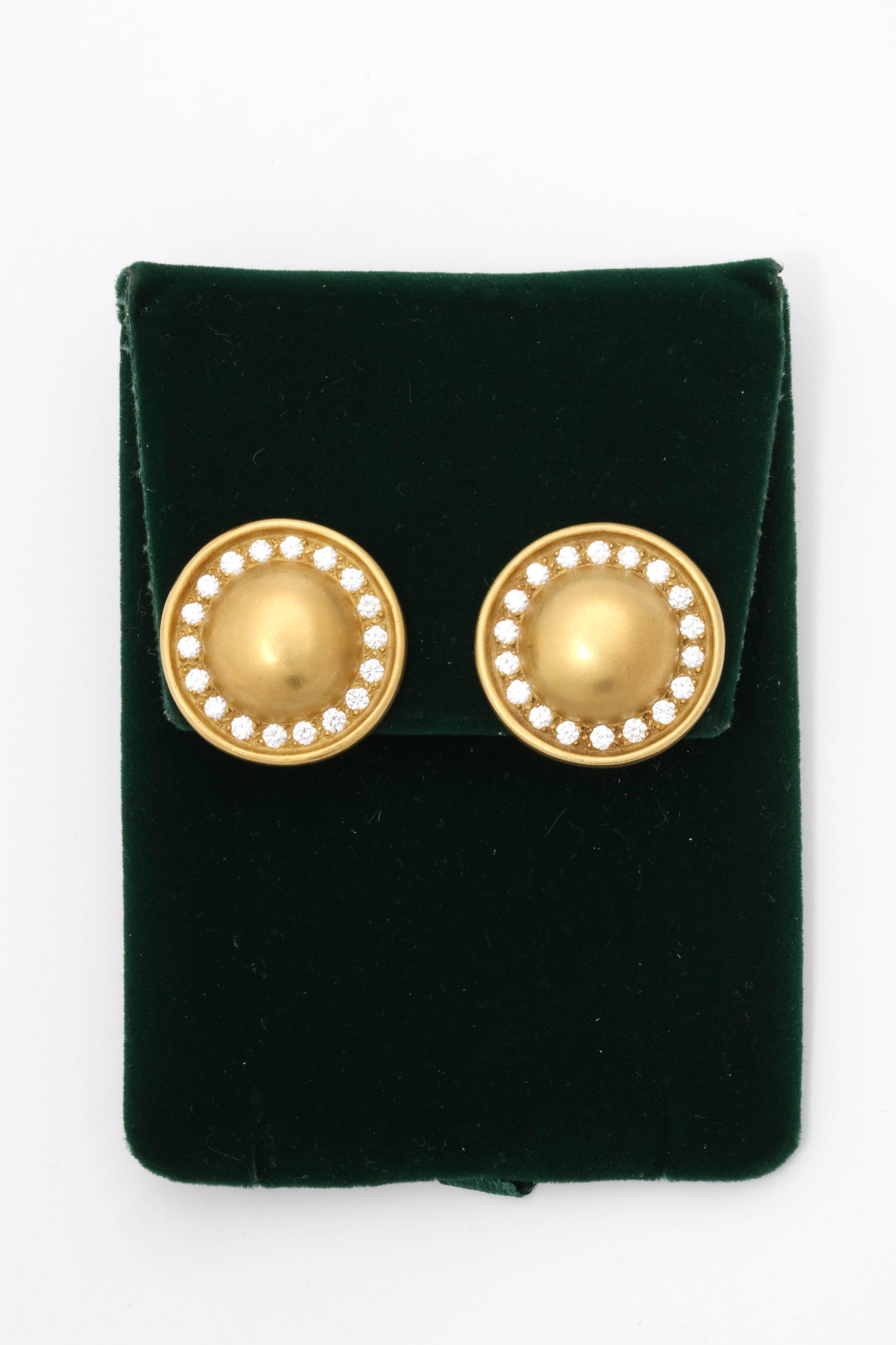 One Pair Of Ladies 18kt Green Gold [Typical Color Of Barry Kieselstein Cord Jewelry], Designed In A Circular Form With Gold Ball Centers. Earclips Are Further Embellished With [36] Full Cut Diamonds Weighing Approximately 2 carats Total