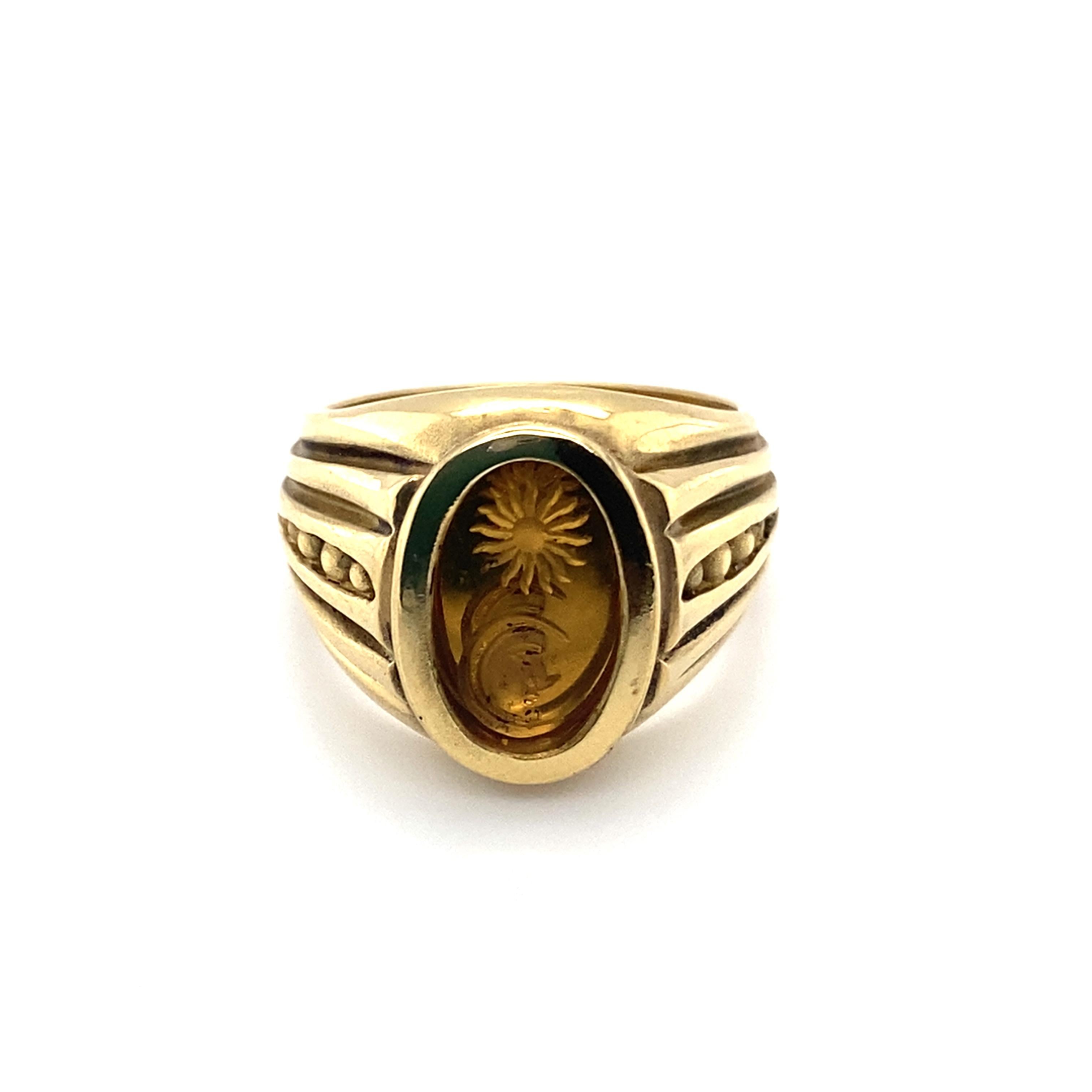 1980s Kieselstein-Cord Citrine Intaglio Sun and Moon Engraved Ring  1