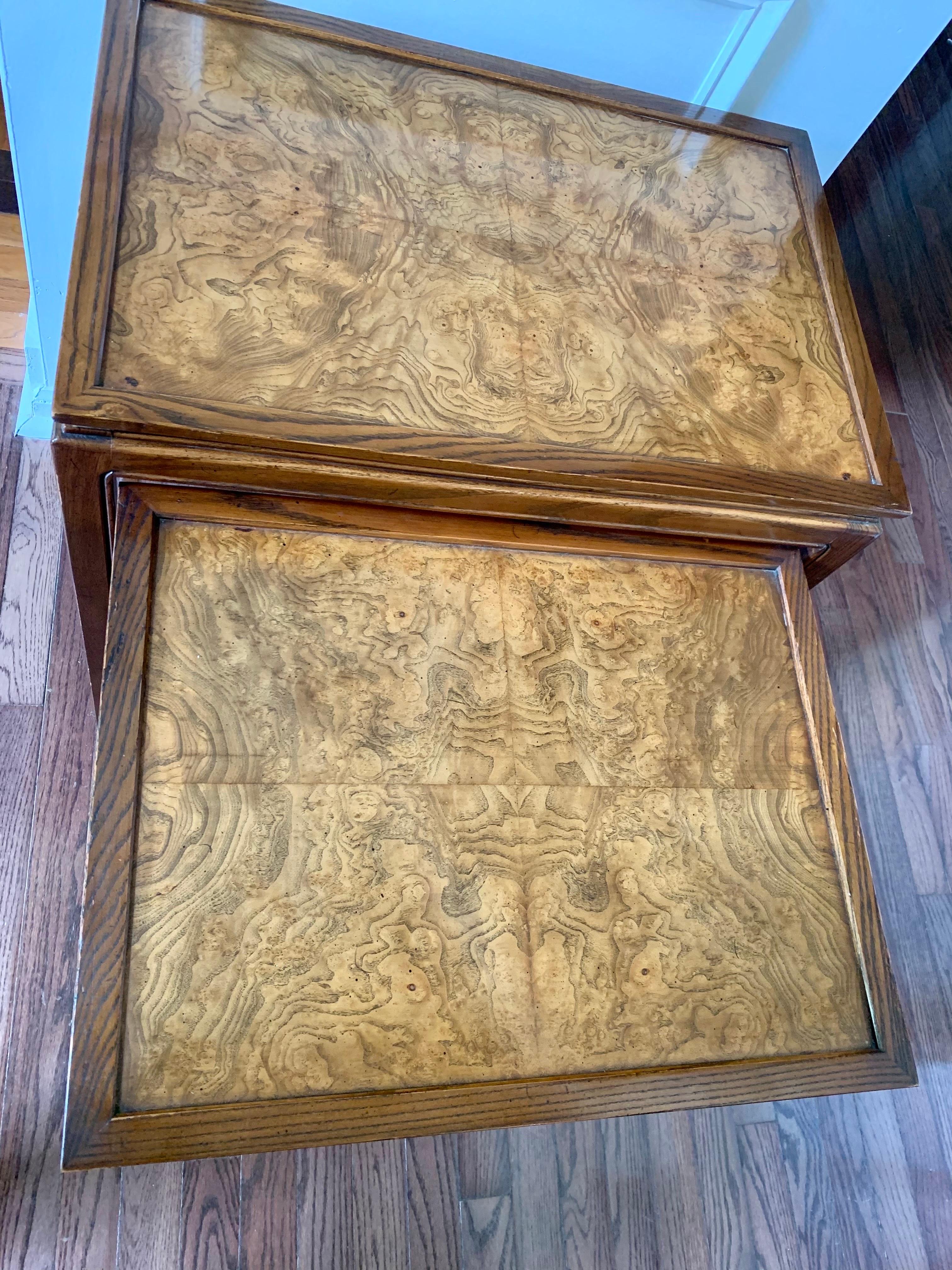 American Classical 1980s Knob Creek Burl Wood Nesting Tables For Sale