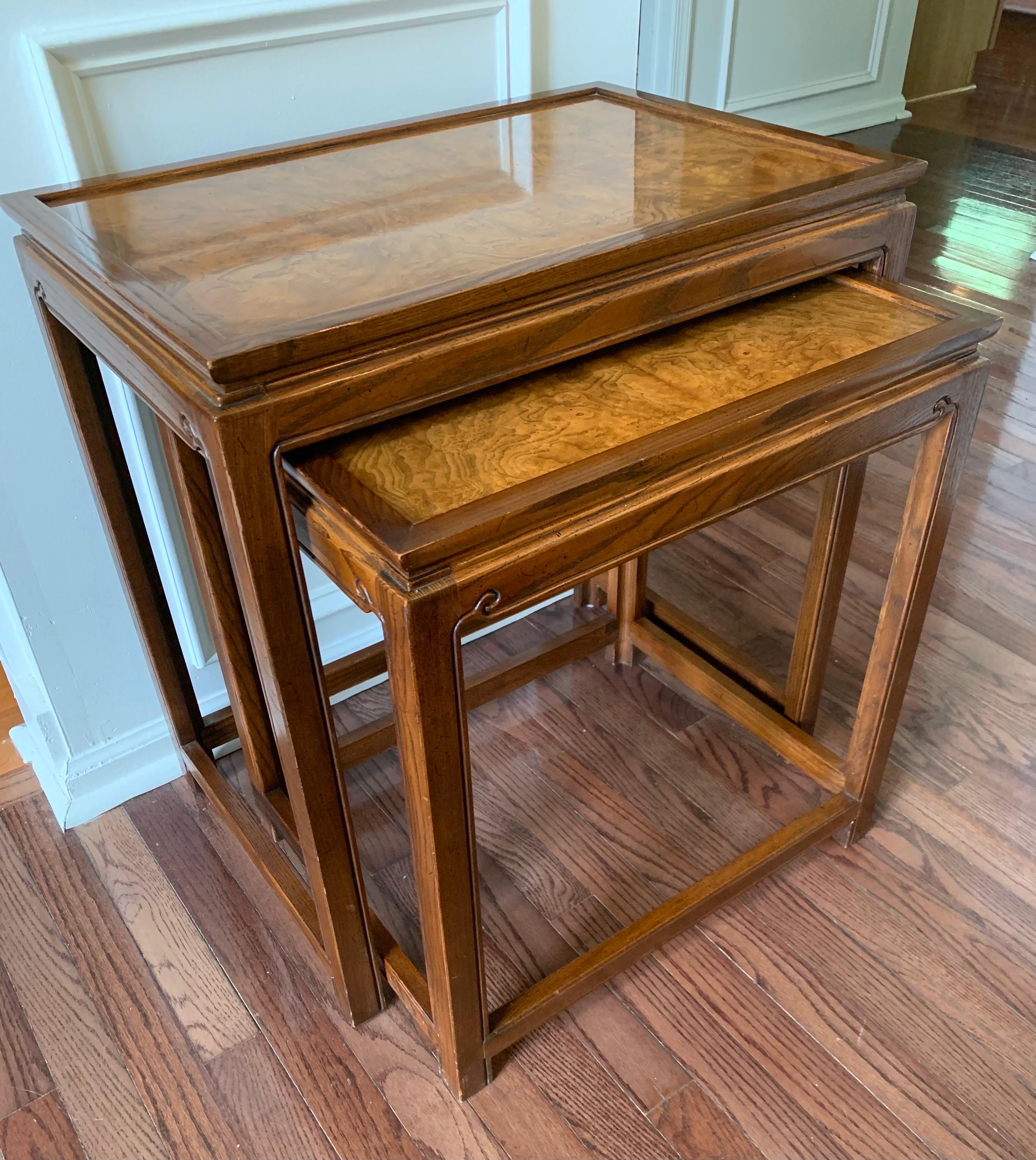 1980s Knob Creek Burl Wood Nesting Tables In Good Condition For Sale In Doylestown, PA
