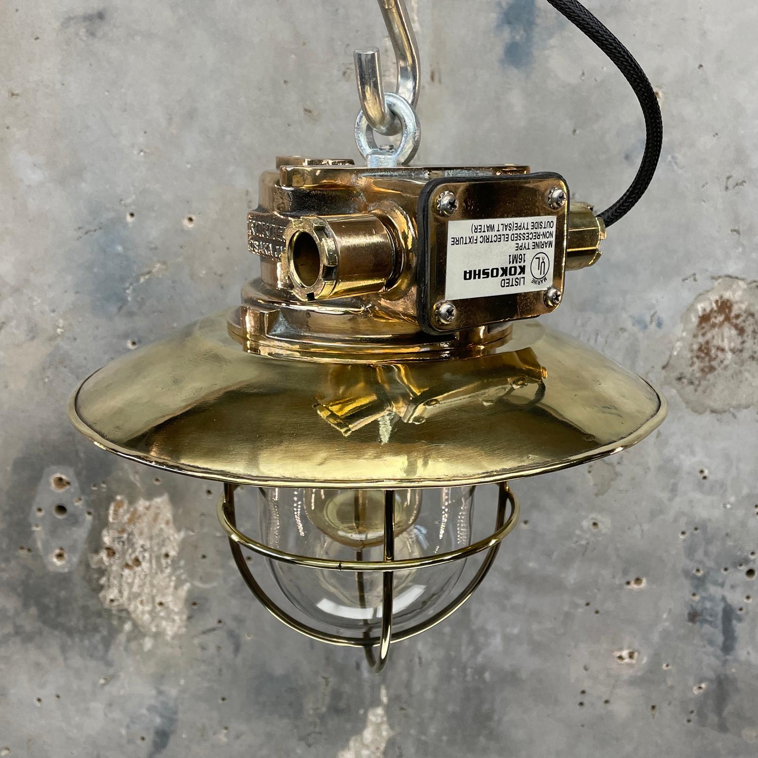 1980s Japanese Bronze Industrial Ceiling Light Brass Shade & Glass Dome U/L 1