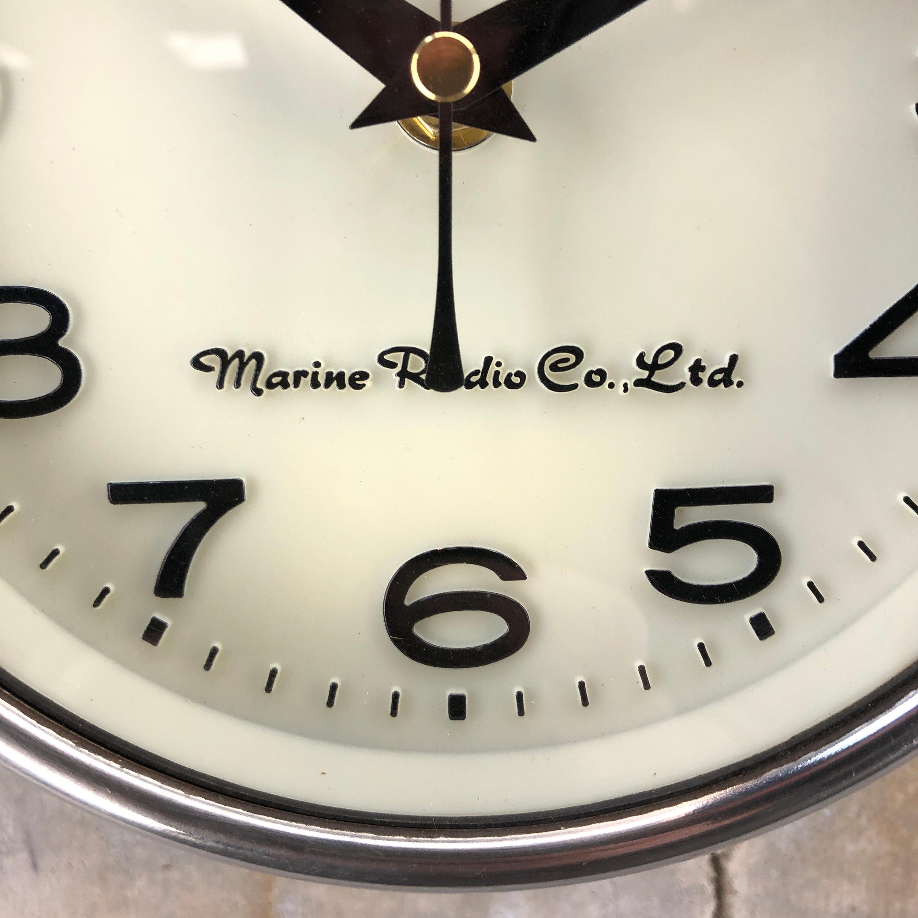 1980s Korean Vintage Marine Radio Ships Wall Clock, Cream, Chrome and Glass 1