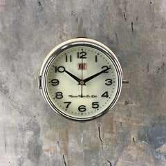 1980s Korean Vintage Marine Radio Ships Wall Clock, Cream, Chrome and Glass