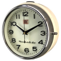 1980s Korean Vintage Marine Radio Ships Wall Clock, Cream, Chrome and Glass