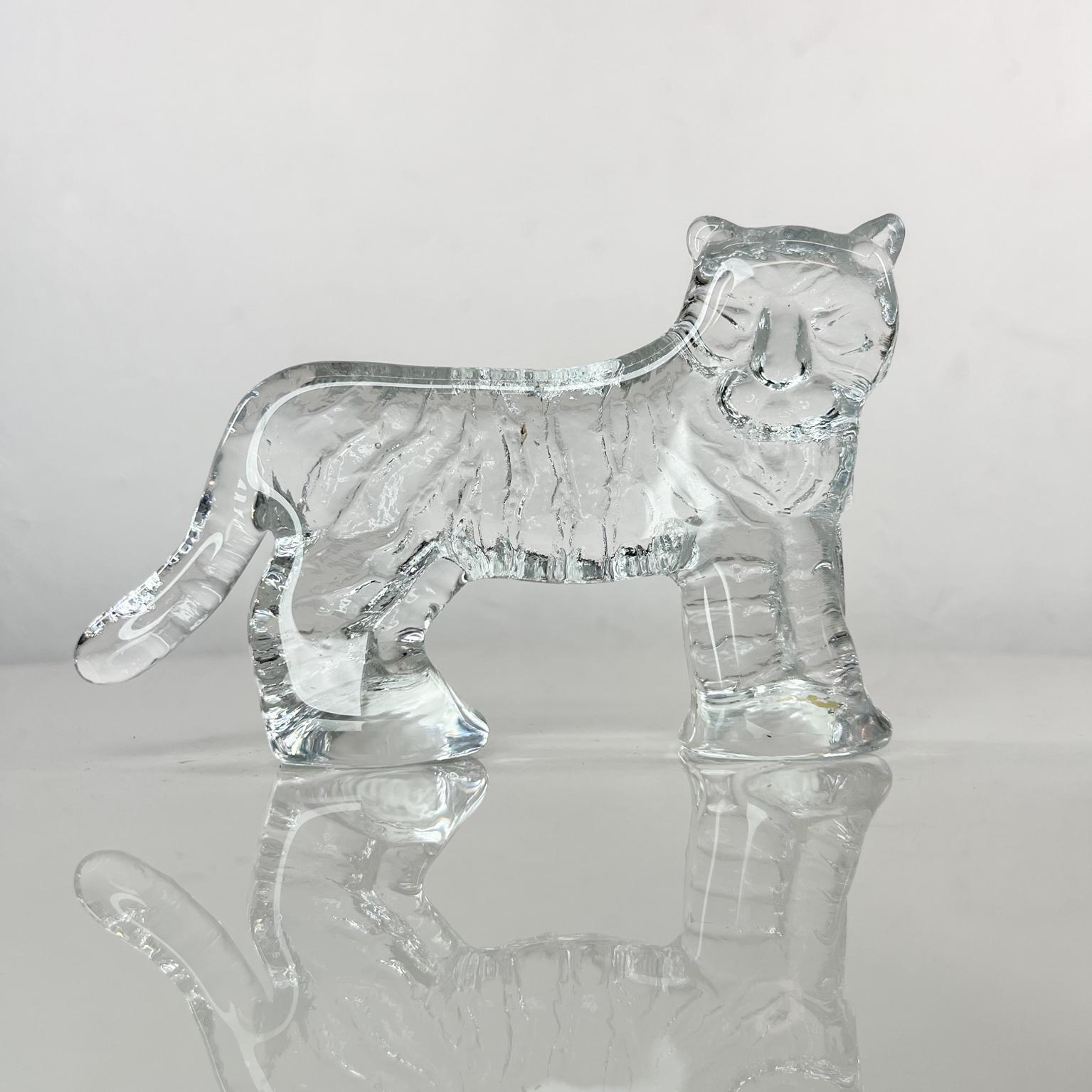 Late 20th Century 1980s Kosta Boda Sweden Crystal Art Glass Tiger Paperweight by Bertil Vallien