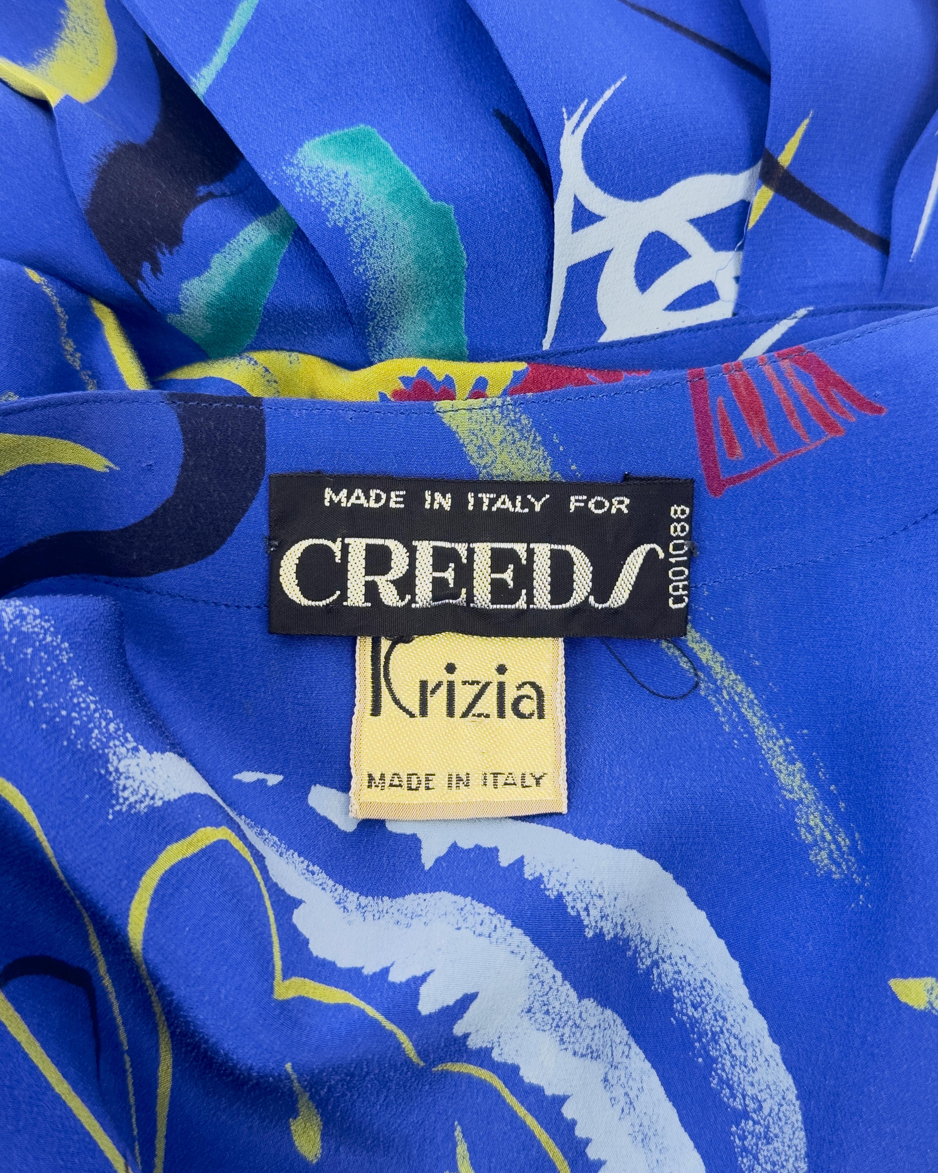 Vestito a vita bassa in seta stampata di Krizia degli anni '80 in vendita 1