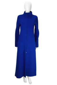 1980s Krizia Blue Wool Double Zip Coat