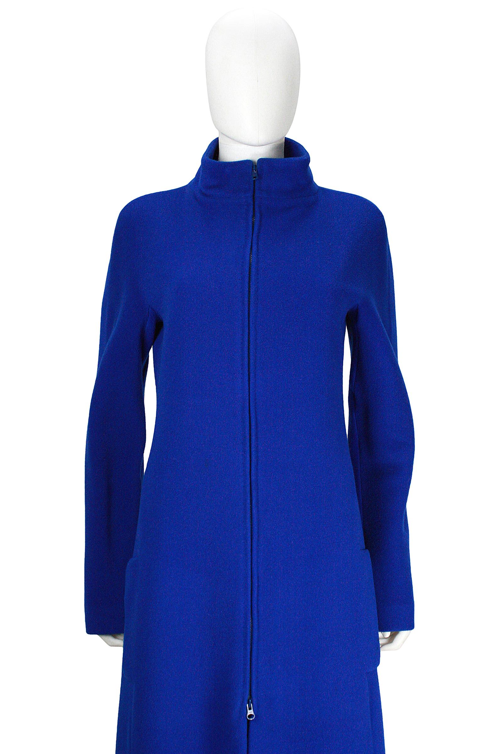 1980s Krizia Blue Wool Double Zip Coat In Good Condition For Sale In Los Angeles, CA