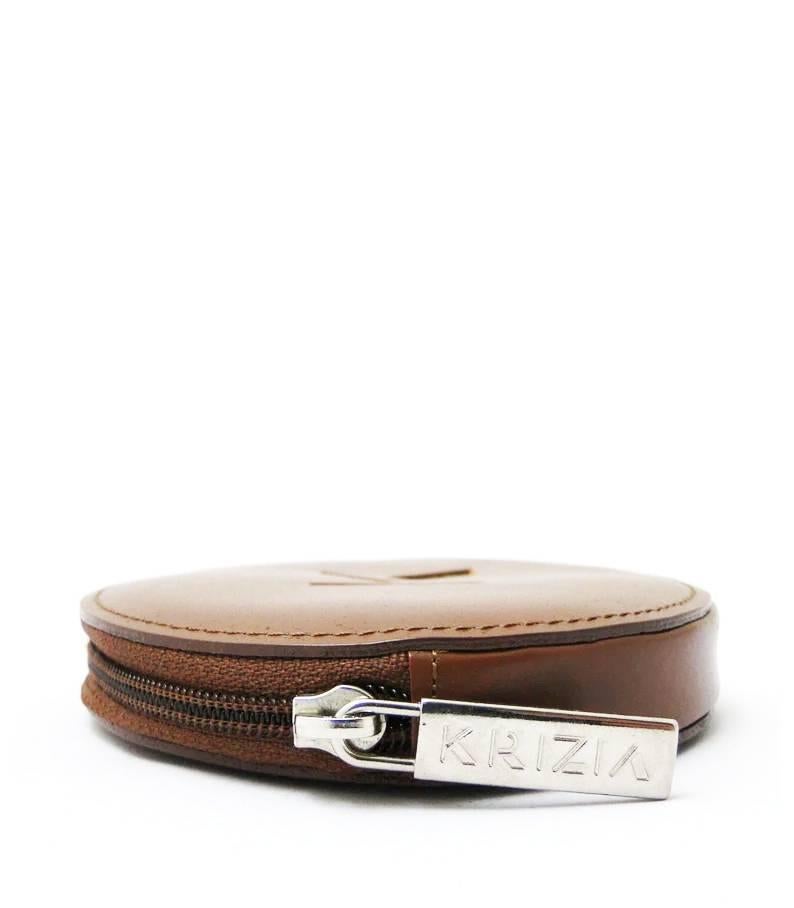 1980s Krizia Brown Leather Logo Round Zipped Wallet  In Good Condition For Sale In London, GB