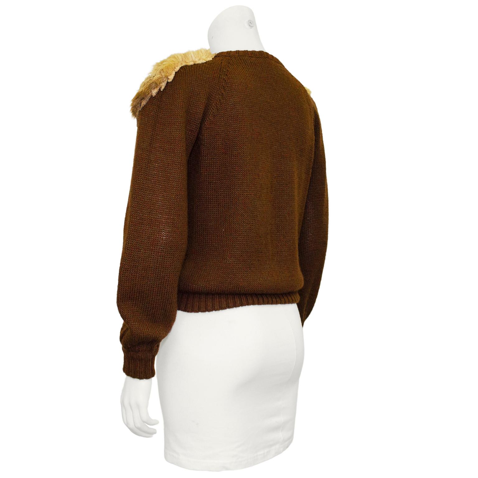 Brown 1980s Krizia Lion Shoulder Sweater For Sale