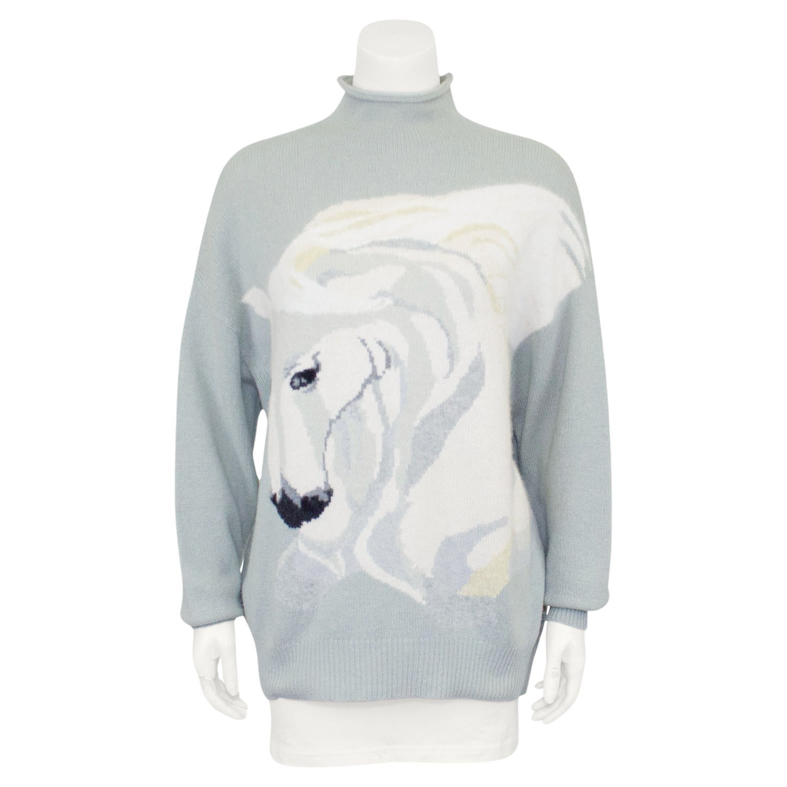 1980s Krizia Oversized Roll Neck Sweater with White Horse  For Sale