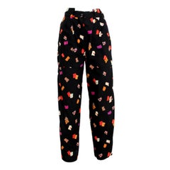 1980s Krizia Poi Black Card Play Poker Cotton Pleated Trousers Pants