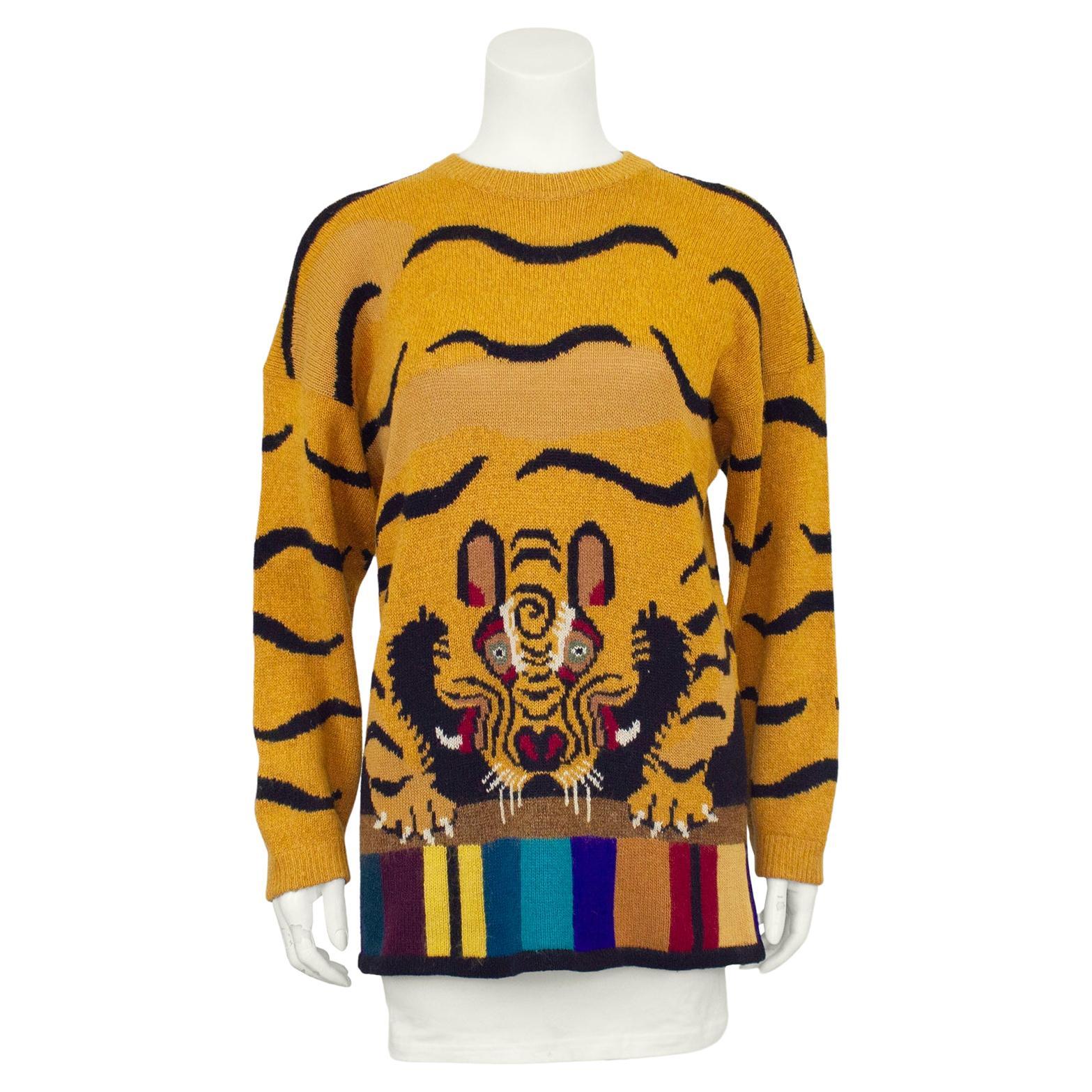 Pull-over à tigres Krizia des années 1980 en vente