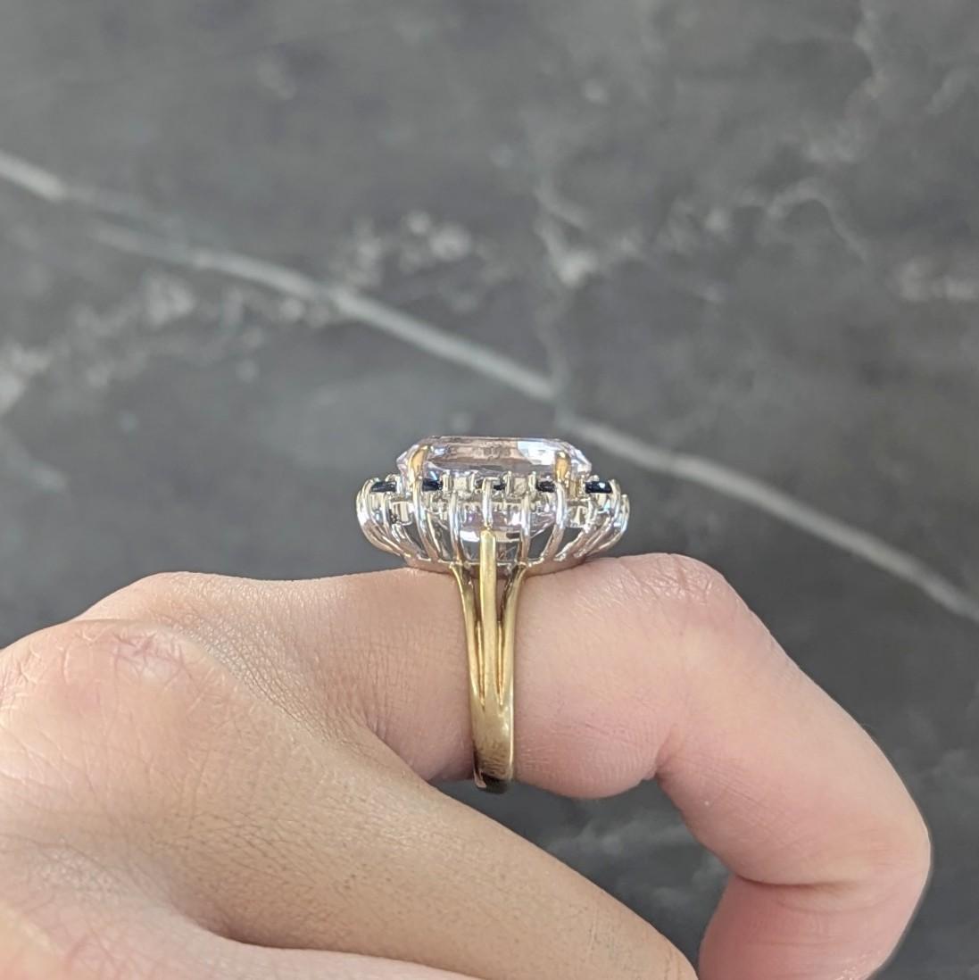1980's Kunzite Sapphire Diamond 18 Karat Two-Tone Vintage Halo Ring For Sale 5