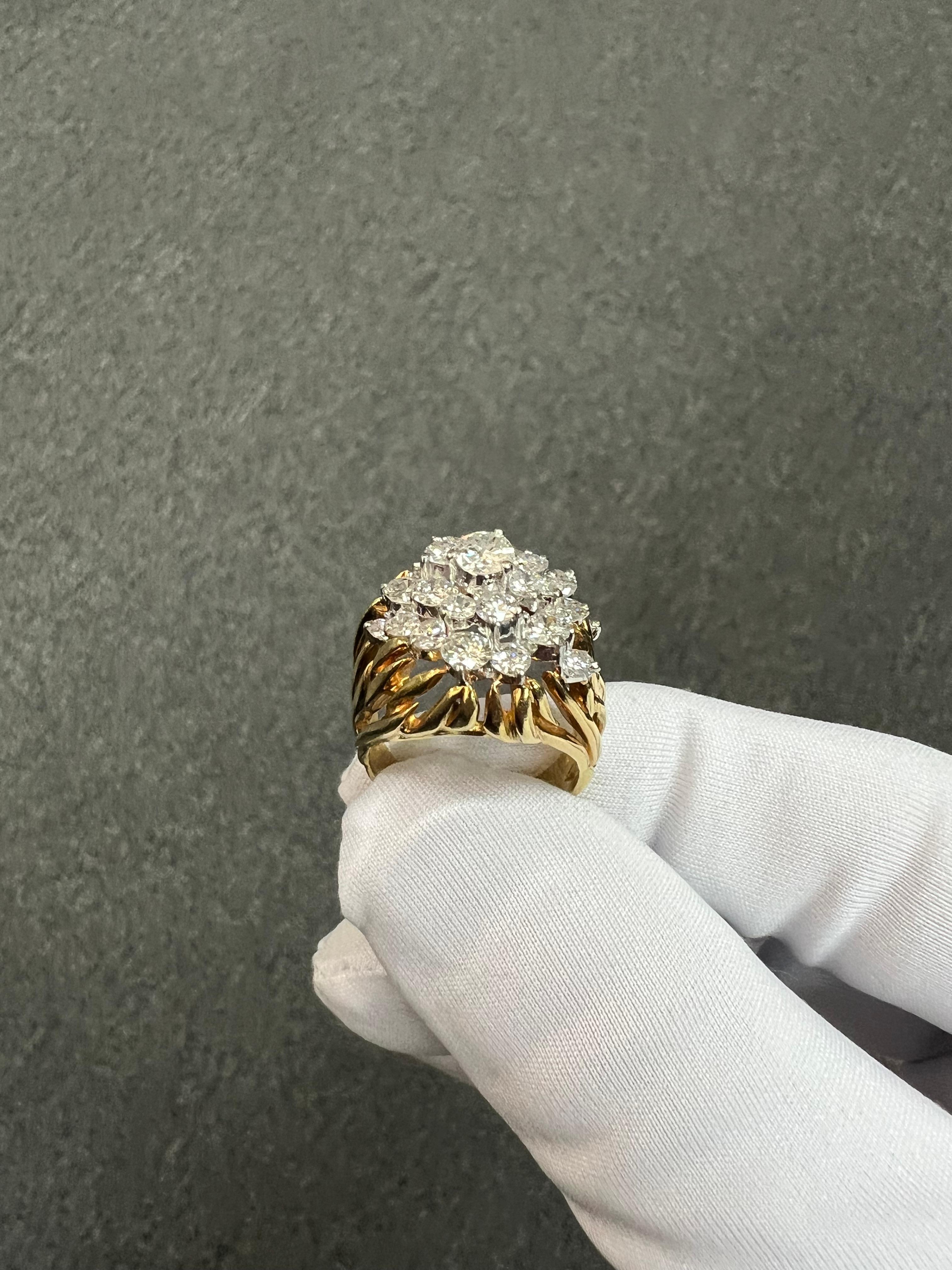 1980er Kurt Wayne Cocktail-Cluster-Ring aus 18 Karat Gelbgold mit Diamanten 7