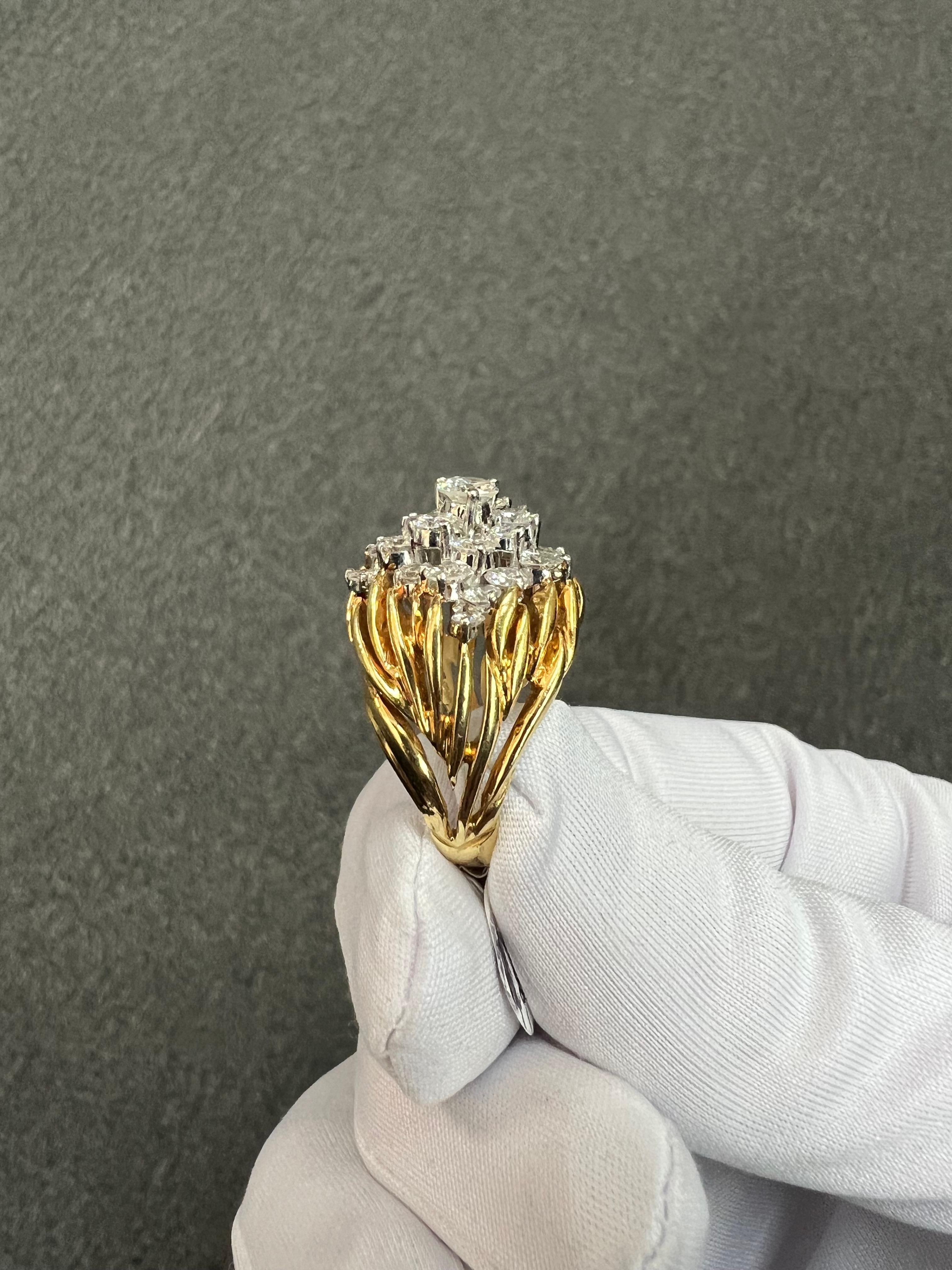 1980er Kurt Wayne Cocktail-Cluster-Ring aus 18 Karat Gelbgold mit Diamanten 9