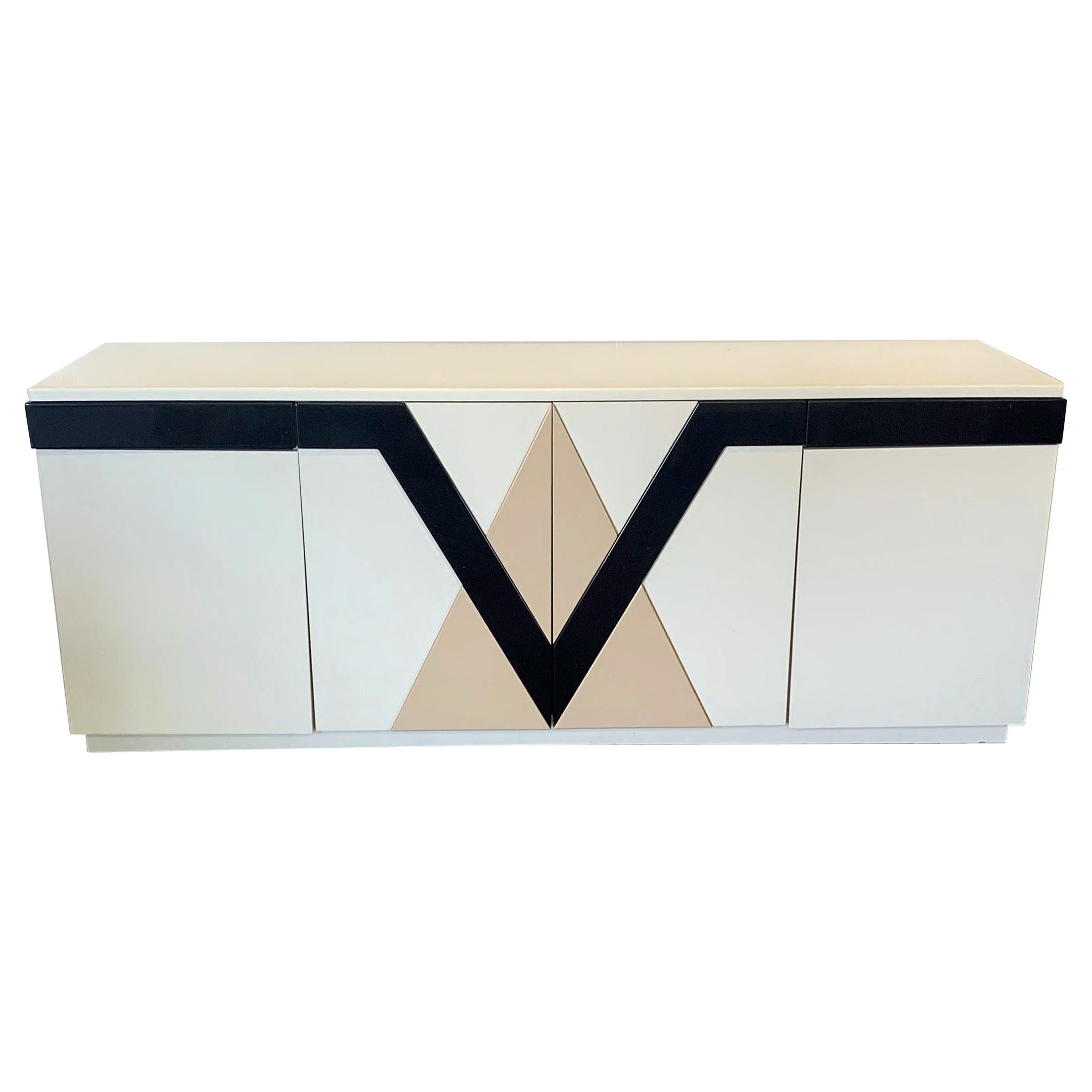 1980s Lacquered Postmodern Geometric Credenza