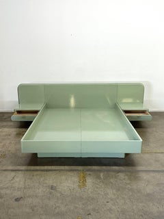 1980s Lacquered Queen Platform Bed with Floating Nightstands