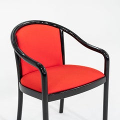 1980s Lacquered Wood Dining Arm Chair with Red Fabric by Tonon in Italy