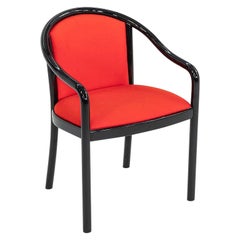 1980s Lacquered Wood Dining Arm Chair with Red Fabric by Tonon in Italy