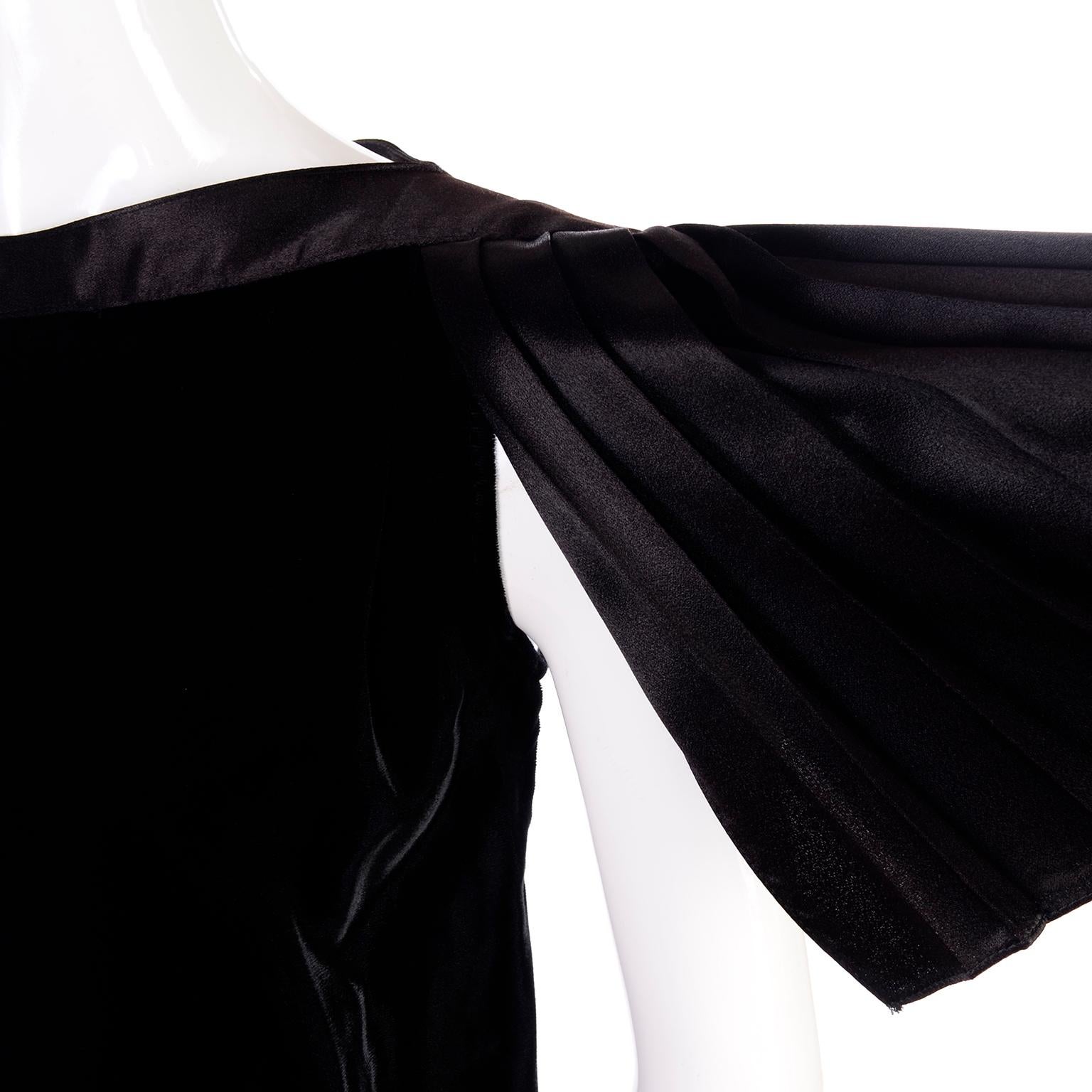 1980s Lady Katie Vintage Black Velvet Dress With Pleated Satin Sleeves 7